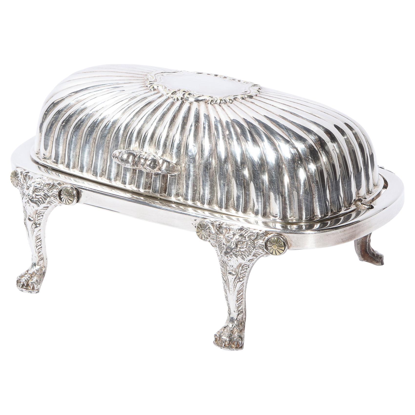 Mid-Century Modern Channeled Neoclassical Style Silverplate Butter Dish