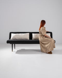 Mid-Century Modern Charcoal Boucle Folding Daybed