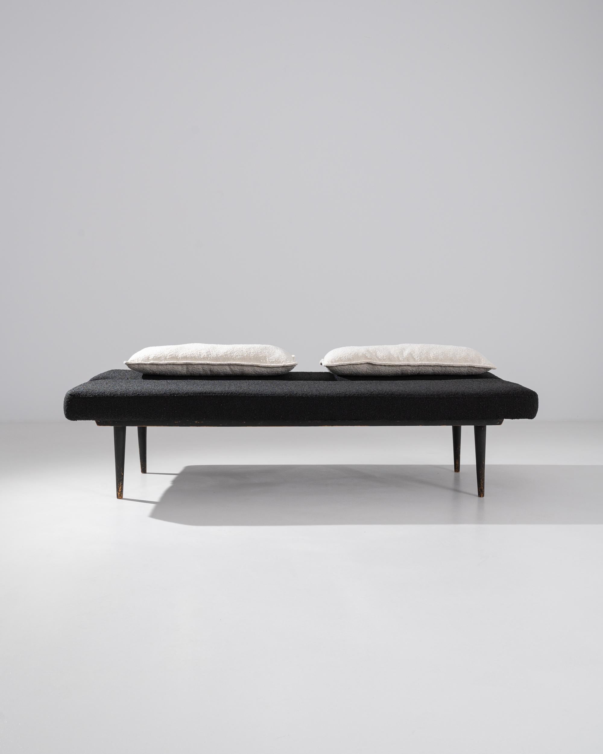 European Mid-Century Modern Charcoal Boucle Folding Daybed