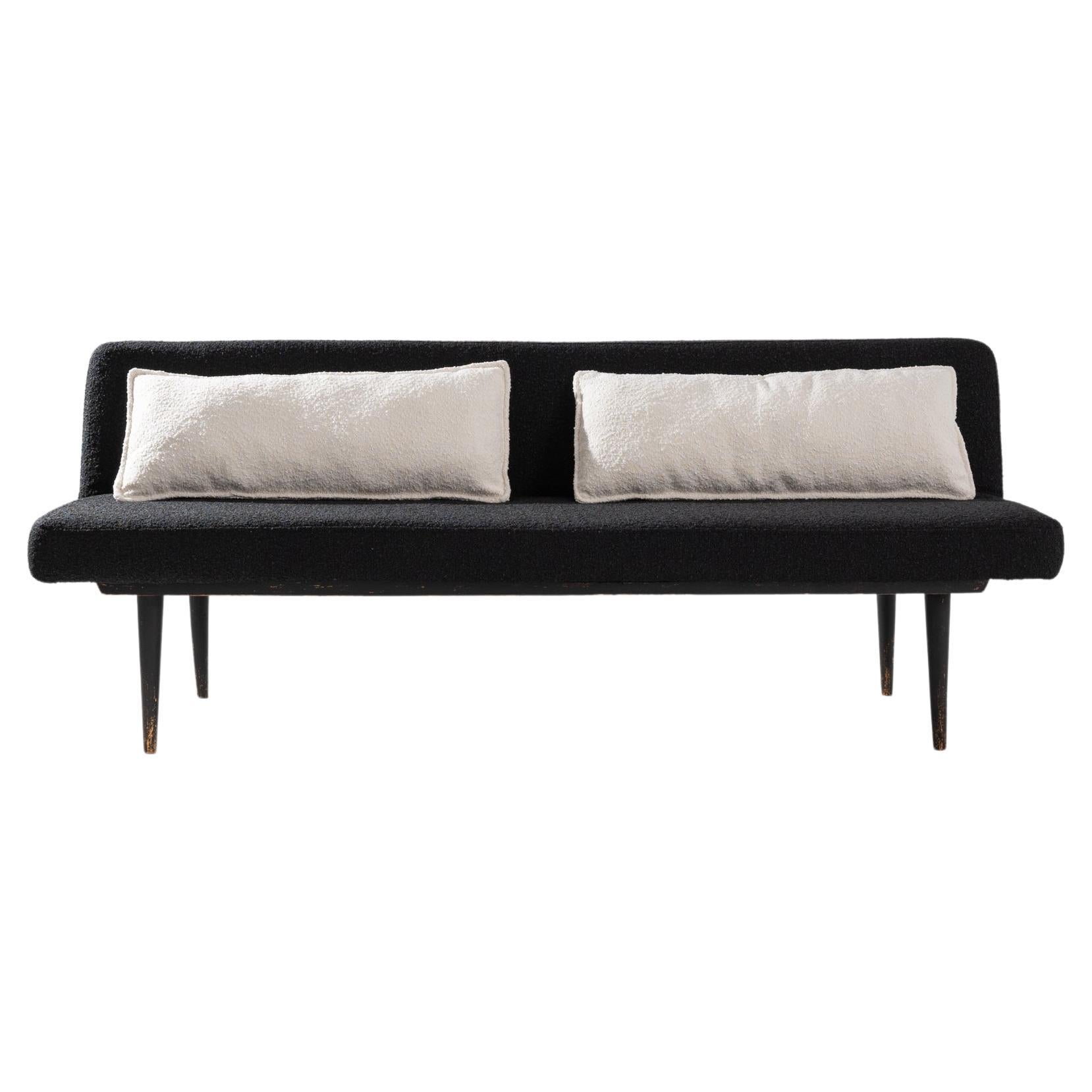 Mid-Century Modern Charcoal Boucle Folding Daybed