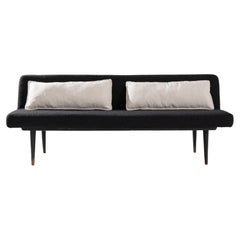 Mid-Century Modern Charcoal Boucle Folding Daybed