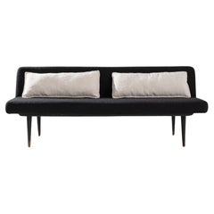 Vintage Mid-Century Modern Charcoal Boucle Folding Daybed