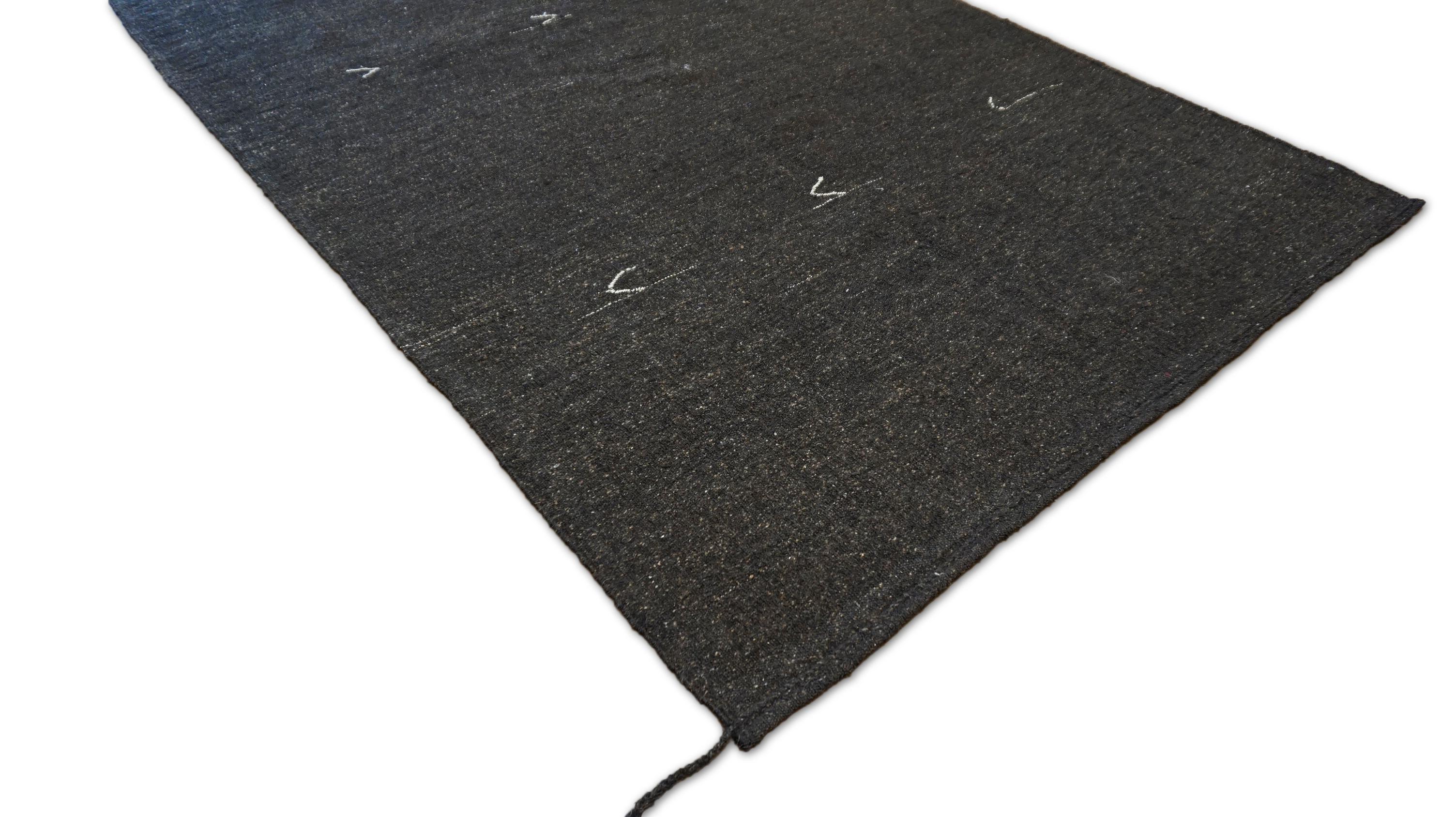 Turco Tappeto Mid-Century Modern in lana e canapa color carbone 5'2''x11' in vendita
