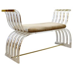 Mid Century Modern Charles Hollis Jones Angel Wings Lucite Brass Bench Seat 70s