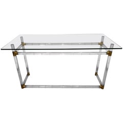 Mid-Century Modern Charles Hollis Jones Brass, Lucite and Glass Console or Desk