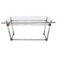 Mid-Century Modern Charles Hollis Jones Brass, Lucite and Glass Console or Desk