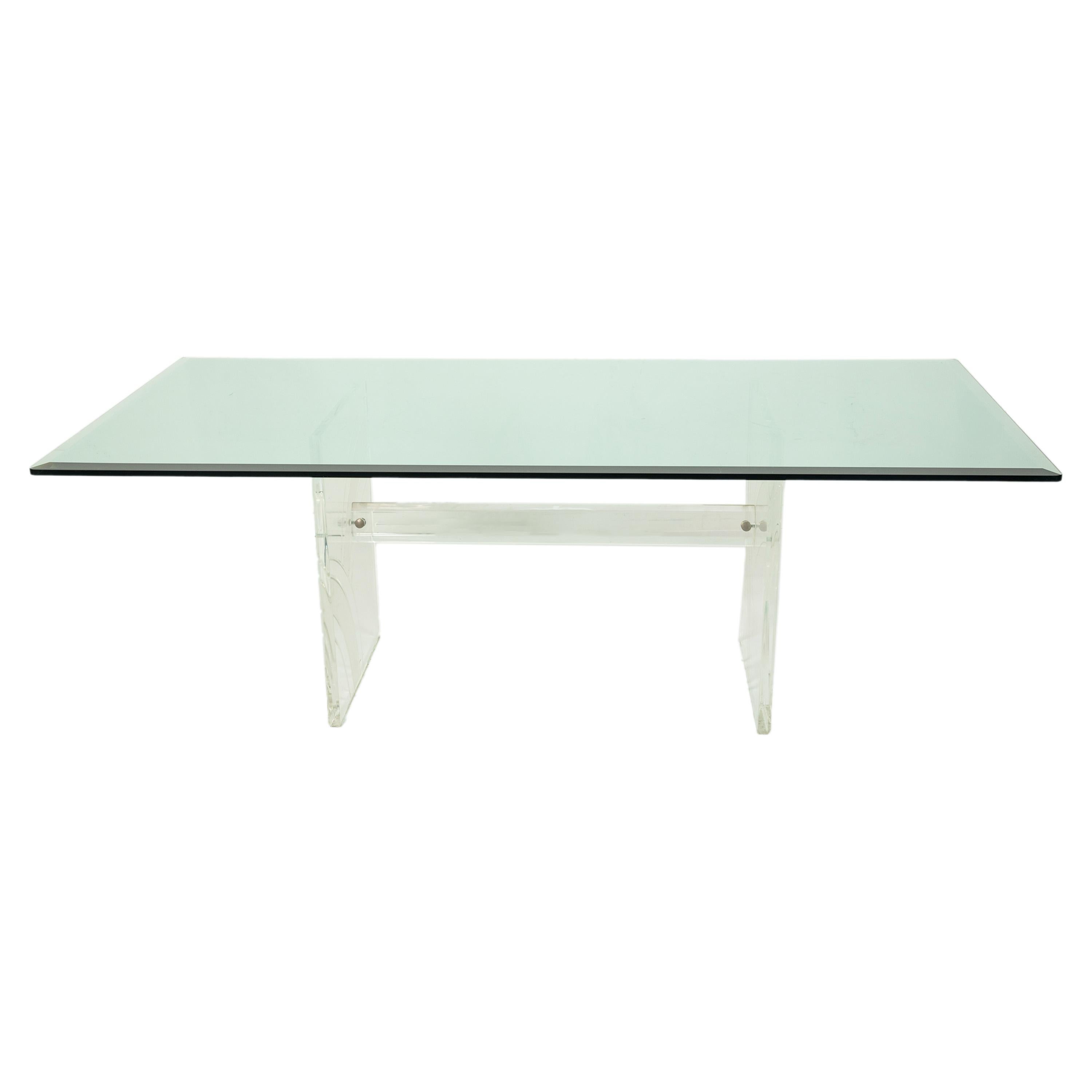 Mid-Century Modern Table de salle à manger moderne du milieu du siècle dernier, Charles Hollis Jones, Lucite Tempered Glass, 1970 en vente