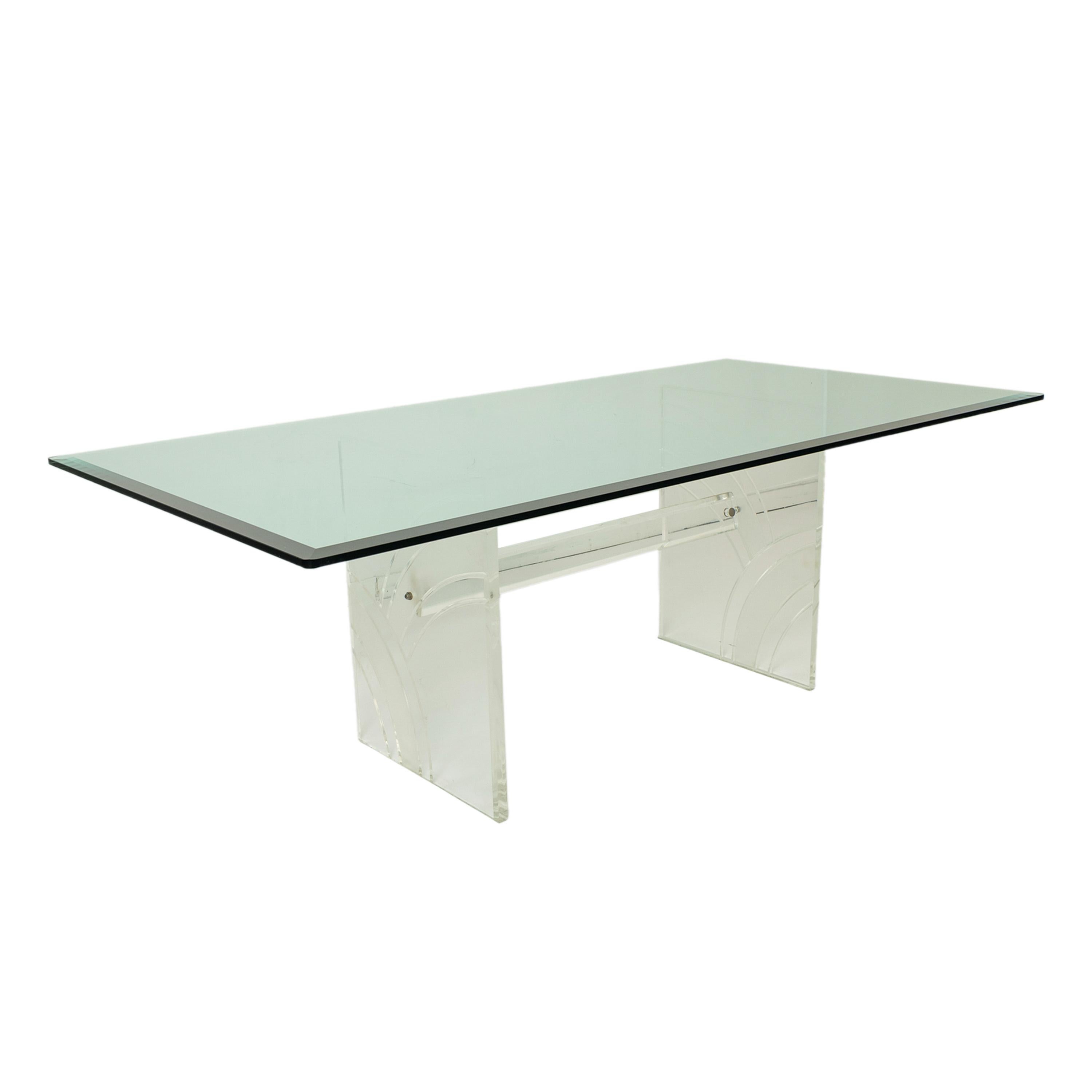 Américain Table de salle à manger moderne du milieu du siècle dernier, Charles Hollis Jones, Lucite Tempered Glass, 1970 en vente