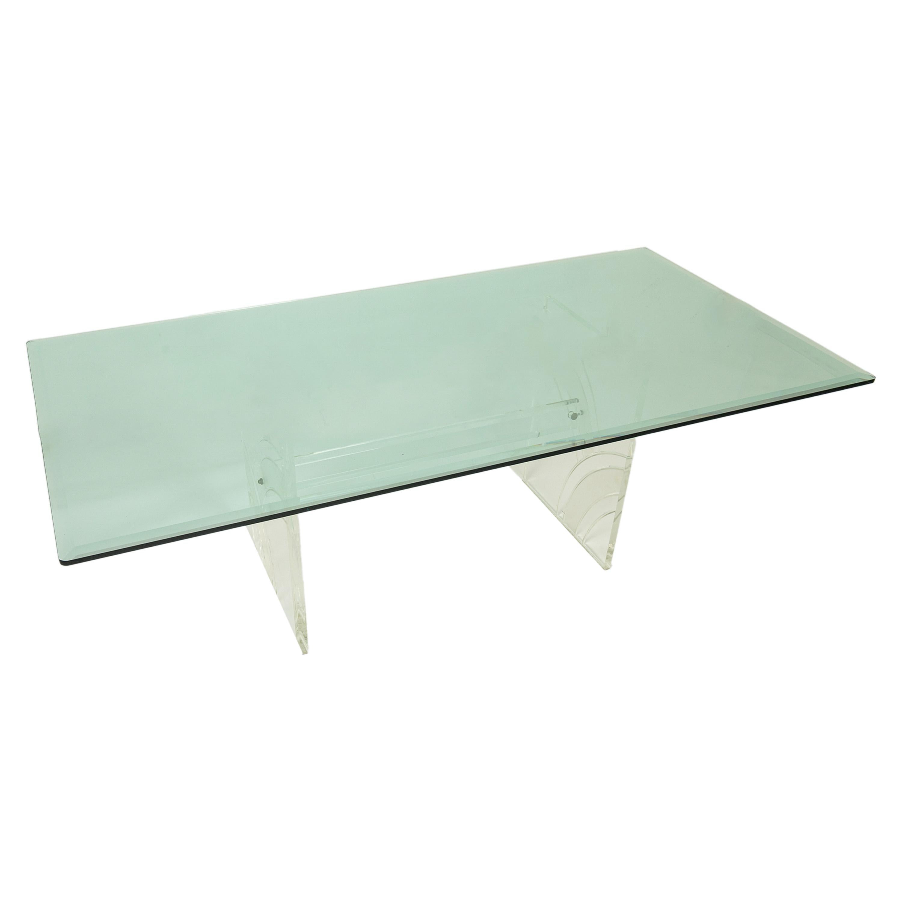 Biseauté Table de salle à manger moderne du milieu du siècle dernier, Charles Hollis Jones, Lucite Tempered Glass, 1970 en vente