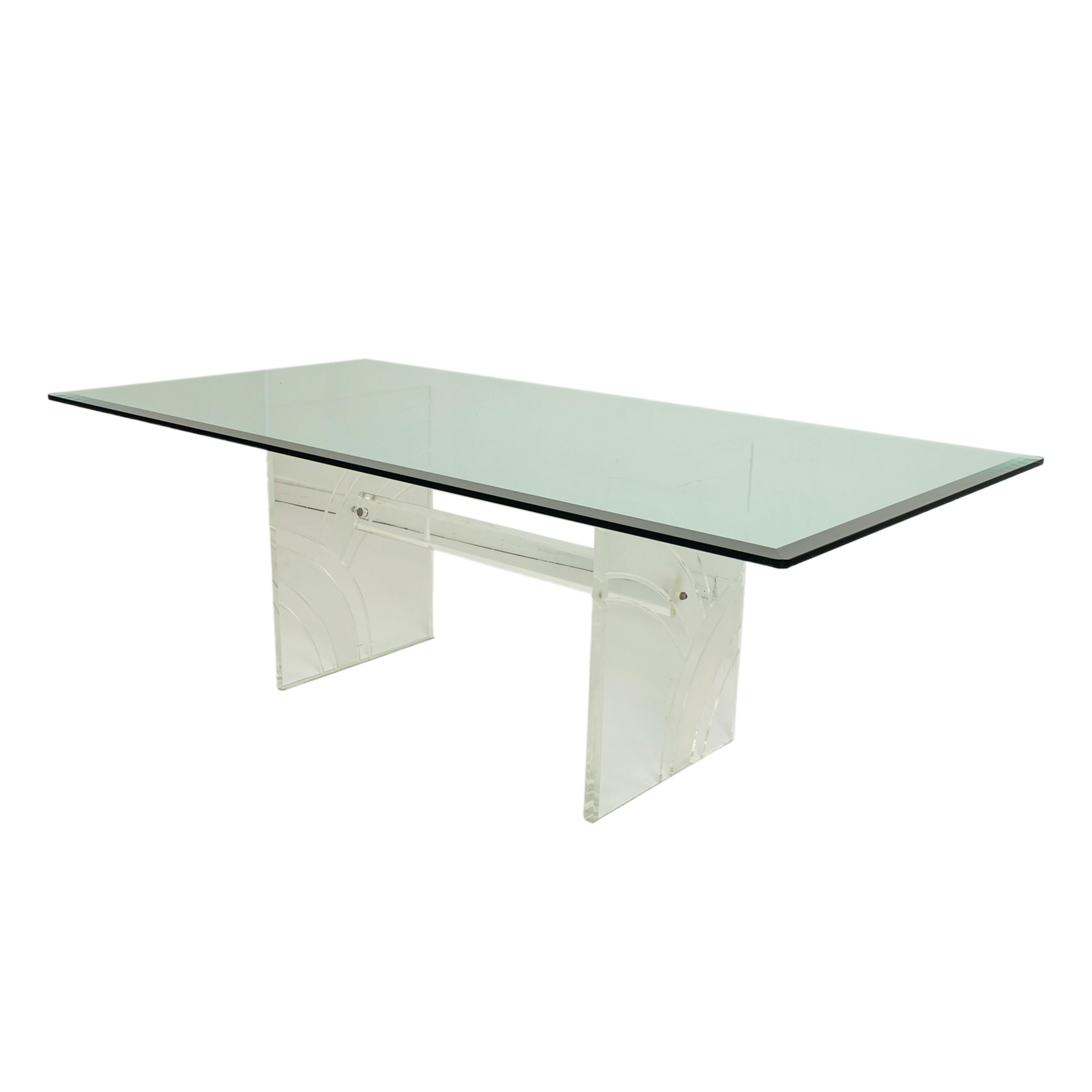 Verre Table de salle à manger moderne du milieu du siècle dernier, Charles Hollis Jones, Lucite Tempered Glass, 1970 en vente