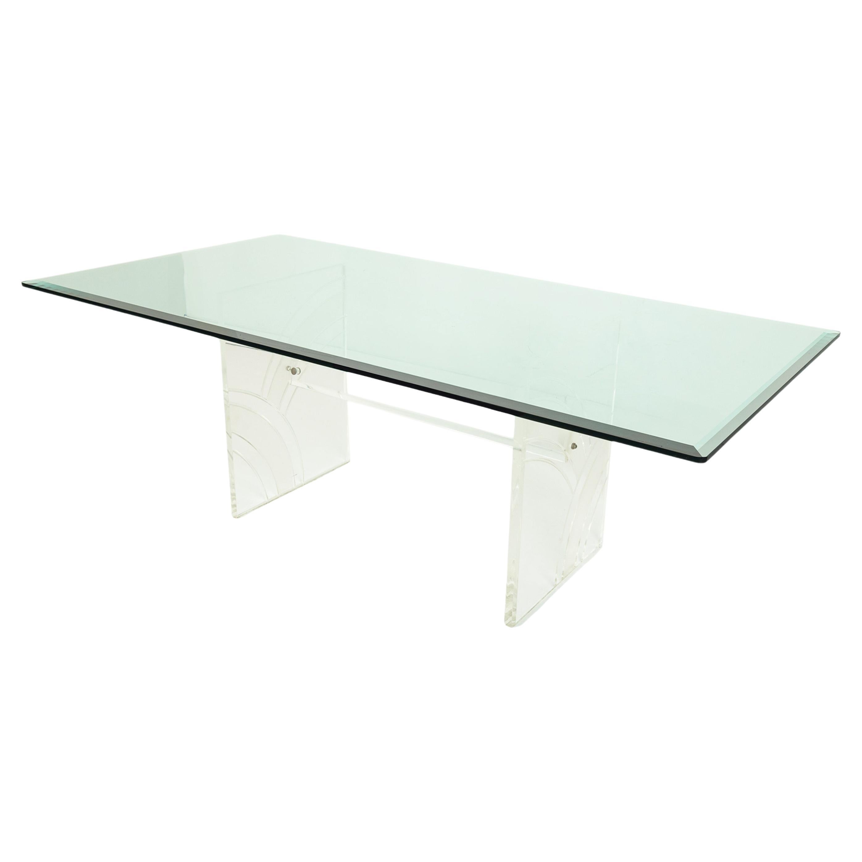 Mid Century Modern Charles Hollis Jones Mesa de comedor de cristal templado Lucite 1970