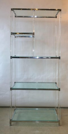 Charles Hollis Jones "Metric" Line Fused Lucite w/ Nickel Accent 5 Shelf Étagère