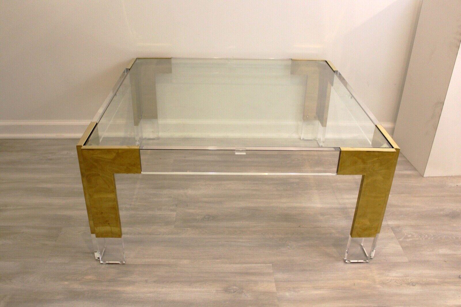 Mid-Century Modern Charles Hollis Jones Style Brass Lucite Coffee Cocktail Table In Good Condition In Keego Harbor, MI