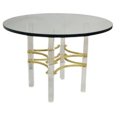 Mid Century Modern Charles Hollis Jones Stil Lucite Messing Runde Beistelltisch