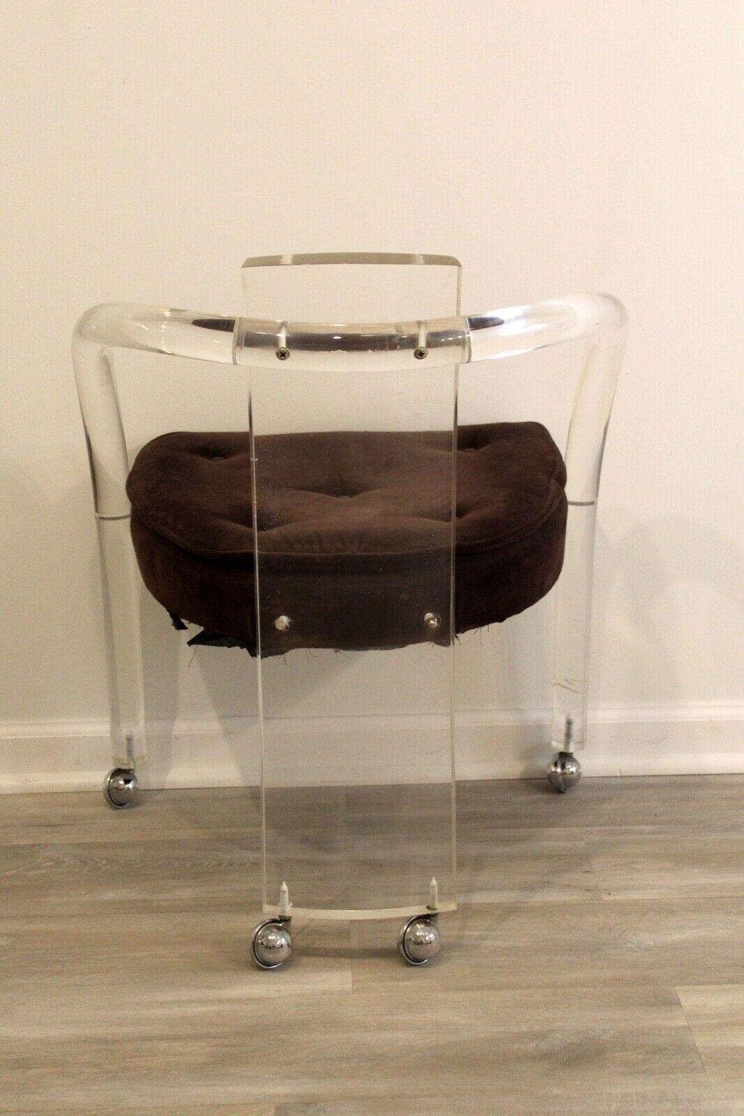 20th Century Mid-Century Modern Charles Hollis Jones Style Lucite Rolling Vanity Chair