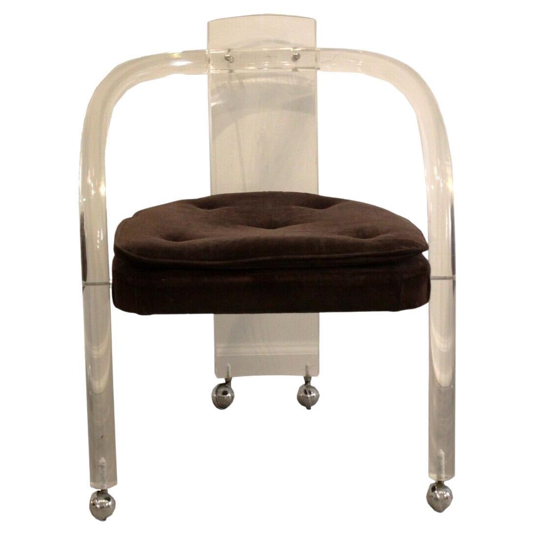 Mid-Century Modern Charles Hollis Jones Style Lucite Rolling Vanity Chair