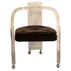 Vintage Mid-Century Modern Charles Hollis Jones Style Lucite Rolling Vanity Chair
