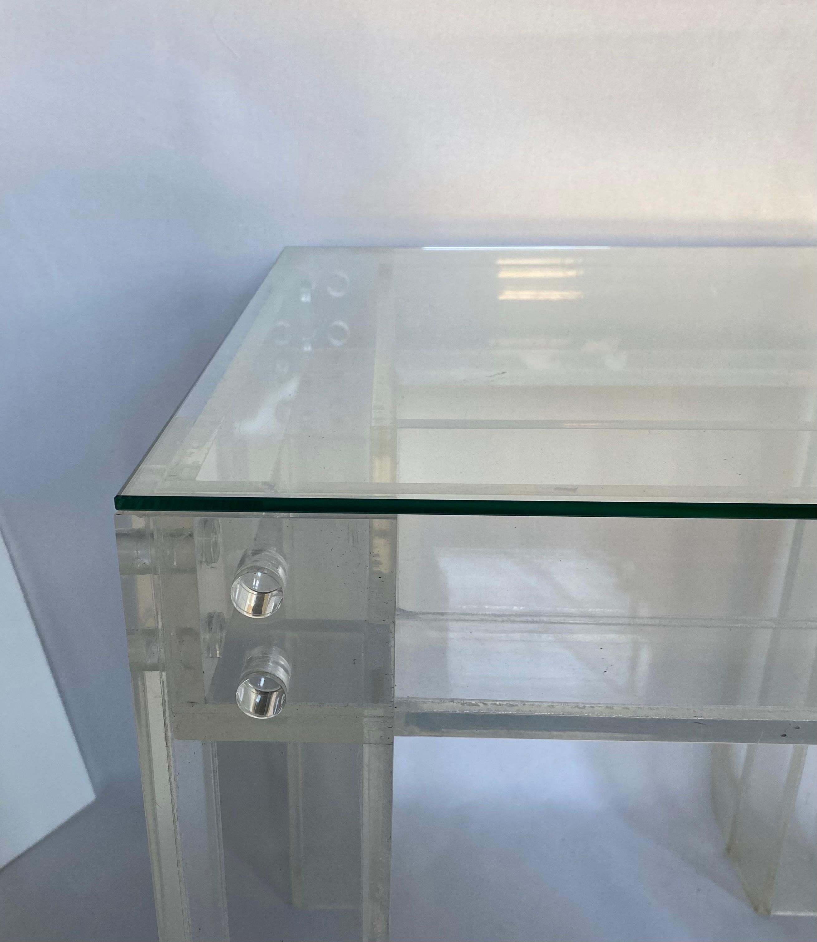 Glass Mid-Century Modern Charles Hollis Jones Style Square Lucite End Side Table