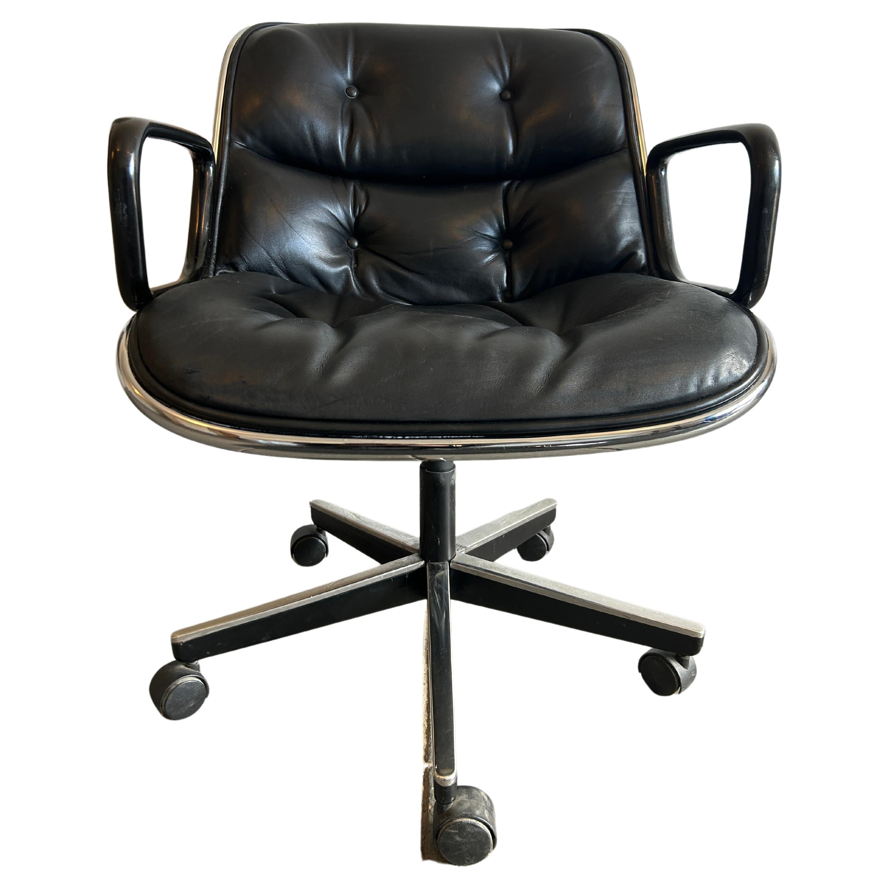 Mid-Century Modern Charles Pollock Executive Chair for Knoll in Black Leather