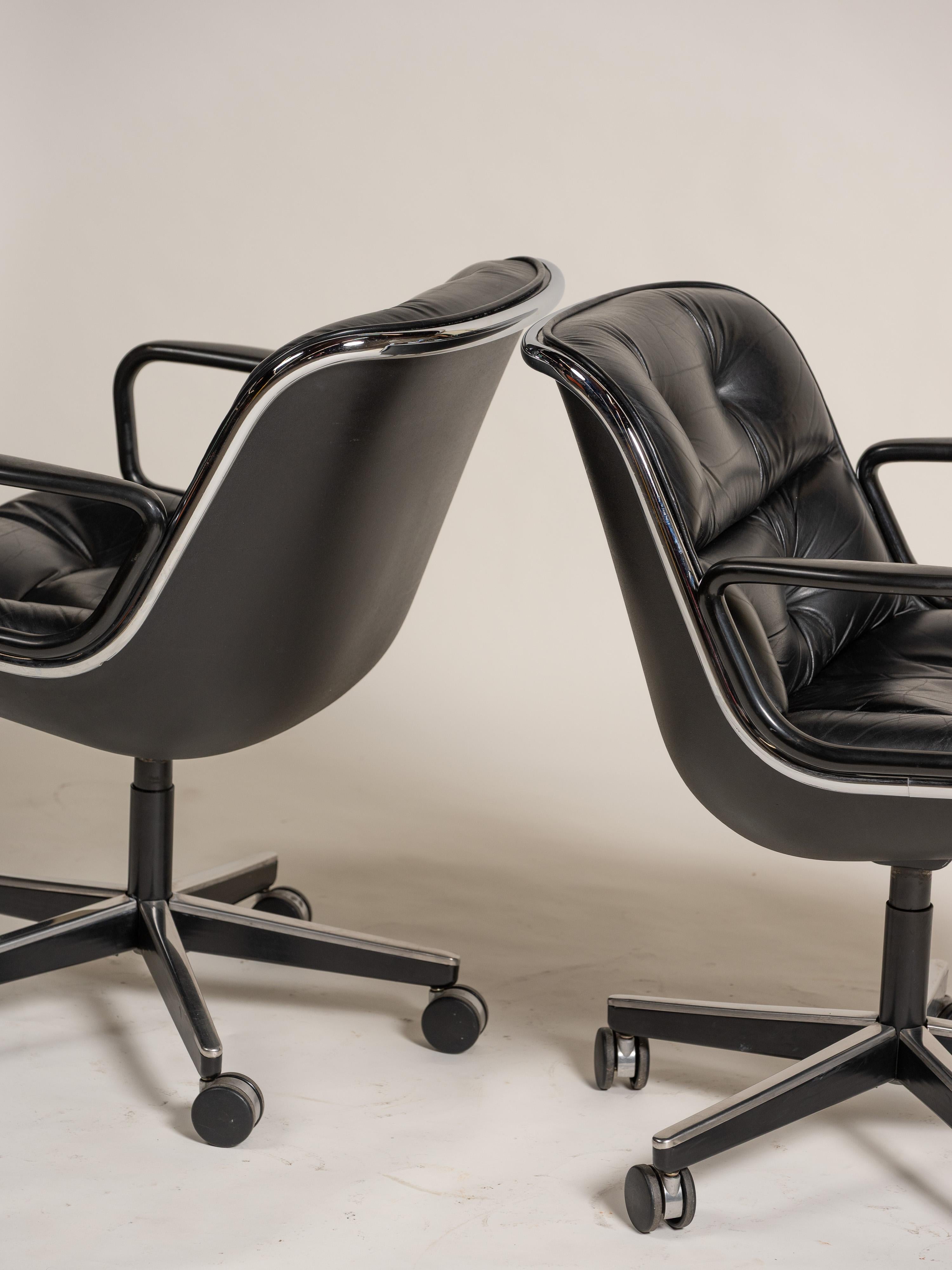 Charles Pollock/Knoll Chefsessel aus der Jahrhundertmitte, Schwarzes Leder, USA im Angebot 3