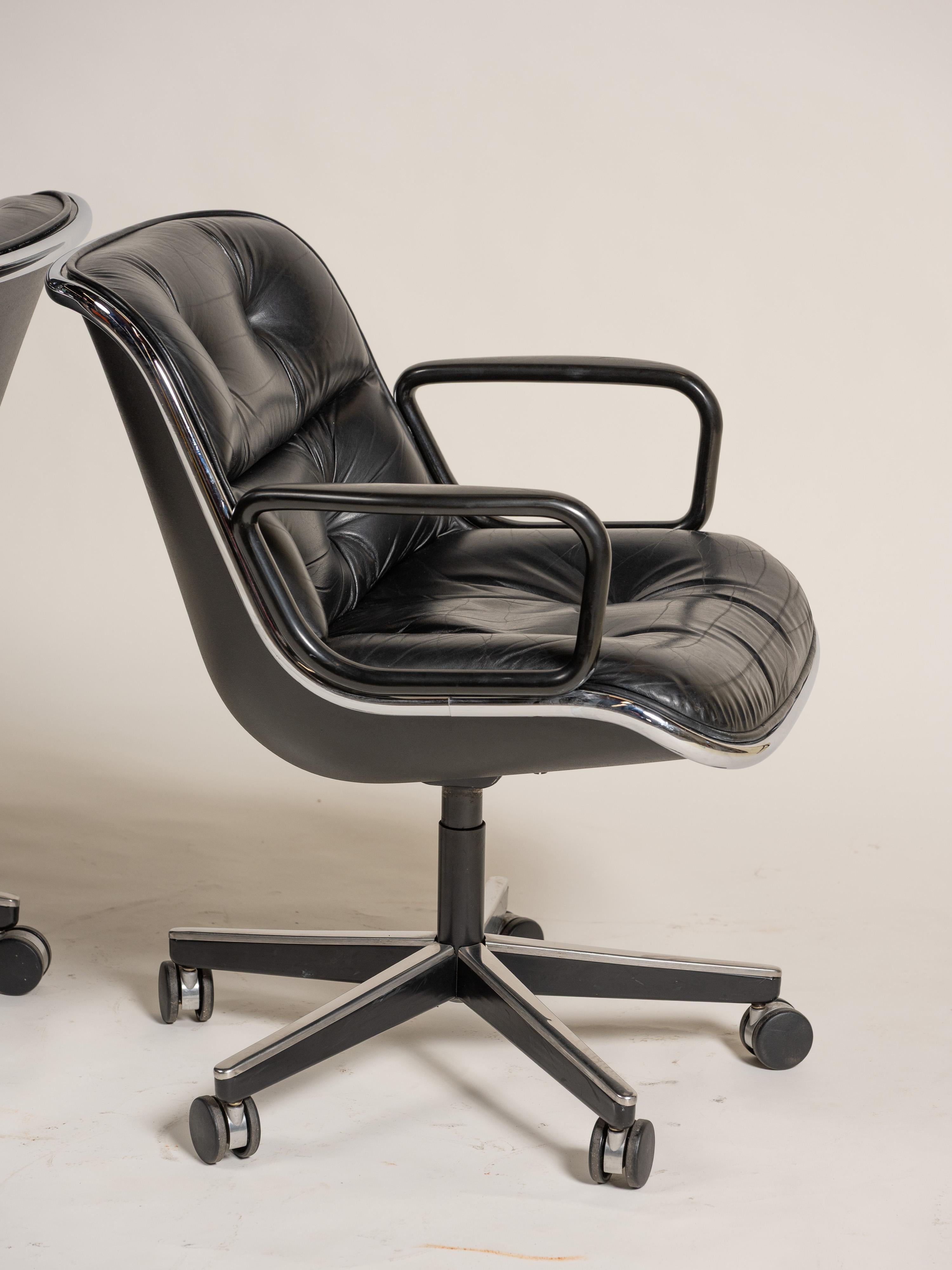 Charles Pollock/Knoll Chefsessel aus der Jahrhundertmitte, Schwarzes Leder, USA im Angebot 4