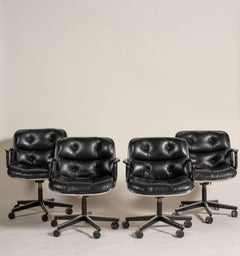 Charles Pollock/Knoll Chefsessel aus der Jahrhundertmitte, Schwarzes Leder, USA