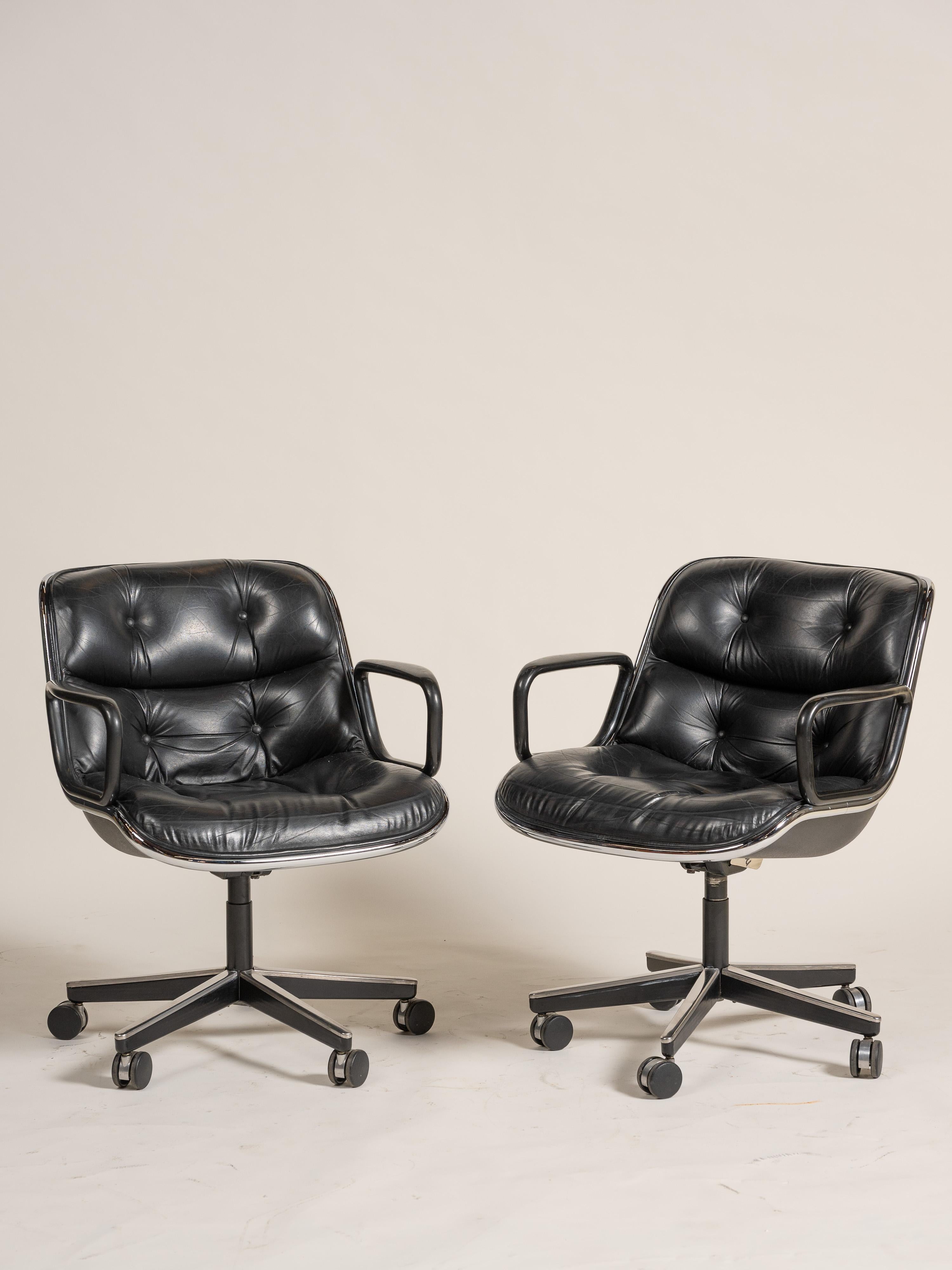 Charles Pollock/Knoll Chefsessel aus der Jahrhundertmitte, Schwarzes Leder, USA (Moderne der Mitte des Jahrhunderts) im Angebot