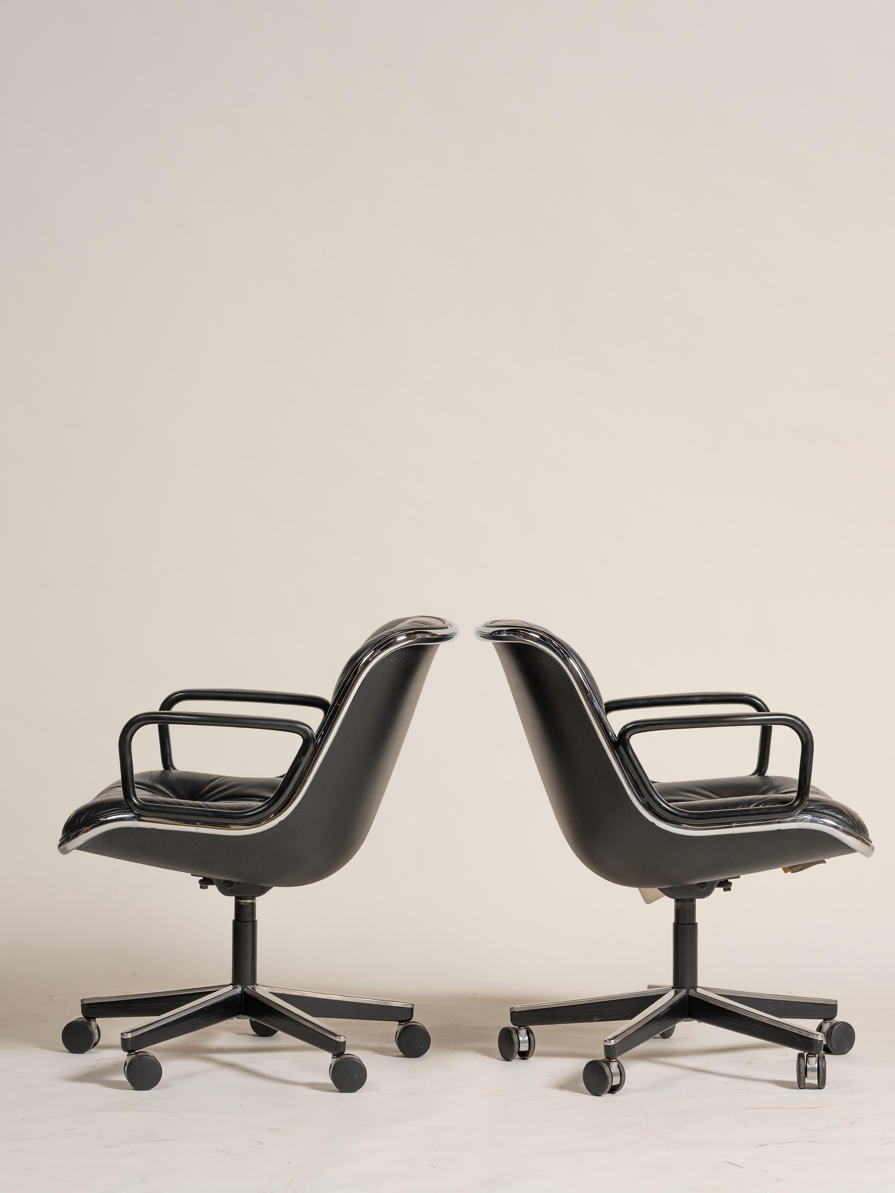 Charles Pollock/Knoll Chefsessel aus der Jahrhundertmitte, Schwarzes Leder, USA (amerikanisch) im Angebot