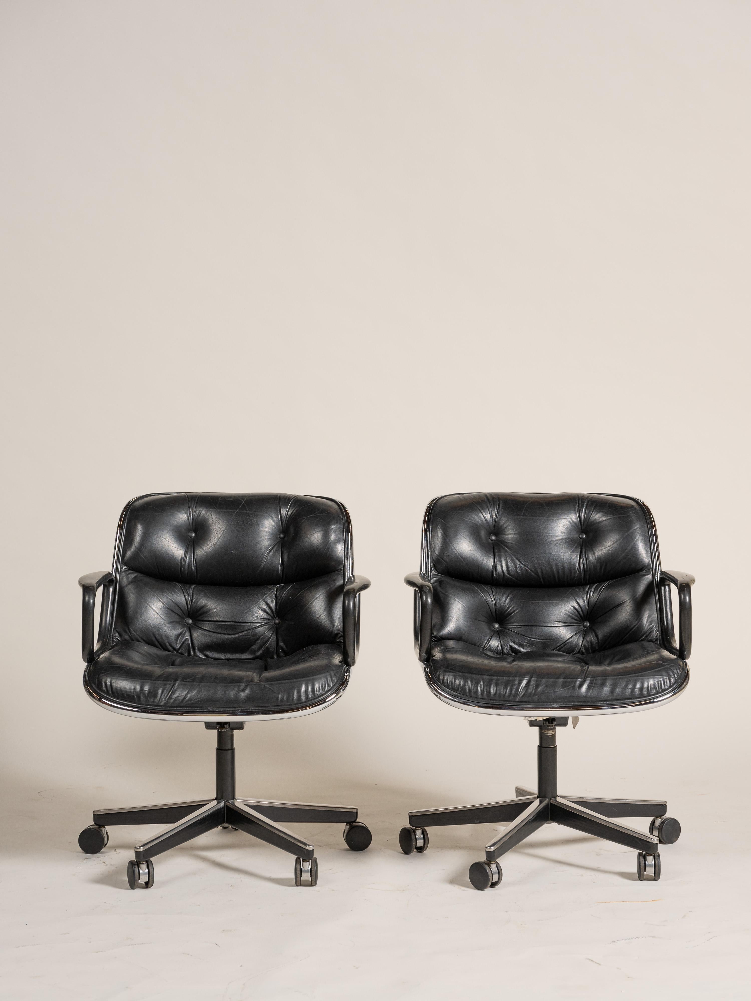 Charles Pollock/Knoll Chefsessel aus der Jahrhundertmitte, Schwarzes Leder, USA im Zustand „Gut“ im Angebot in San Francisco, CA