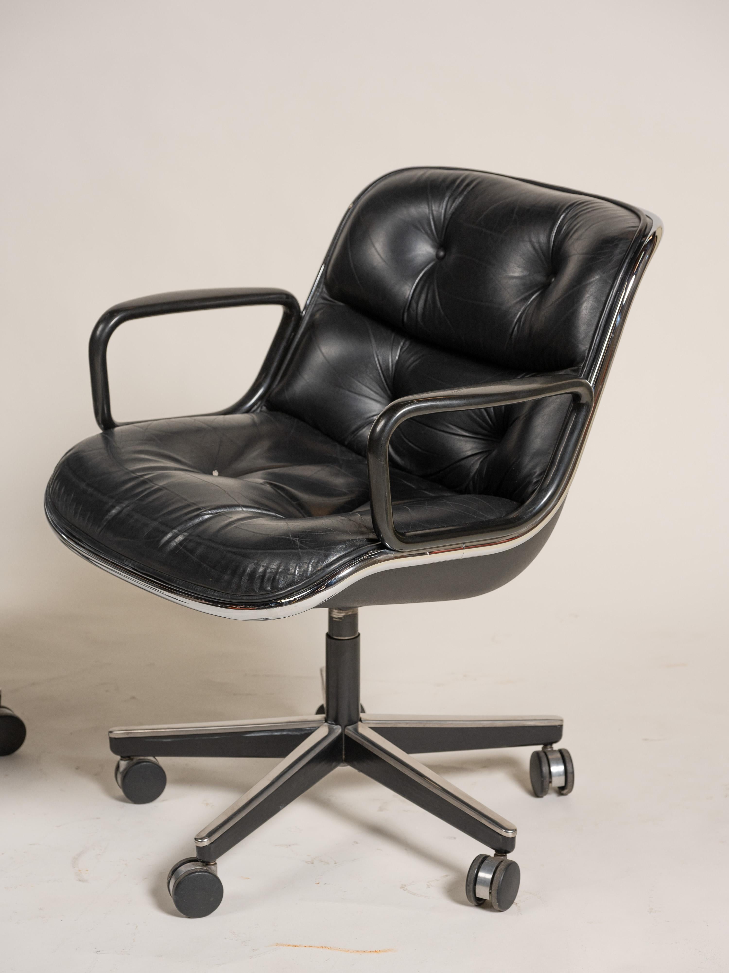 Charles Pollock/Knoll Chefsessel aus der Jahrhundertmitte, Schwarzes Leder, USA im Angebot 1