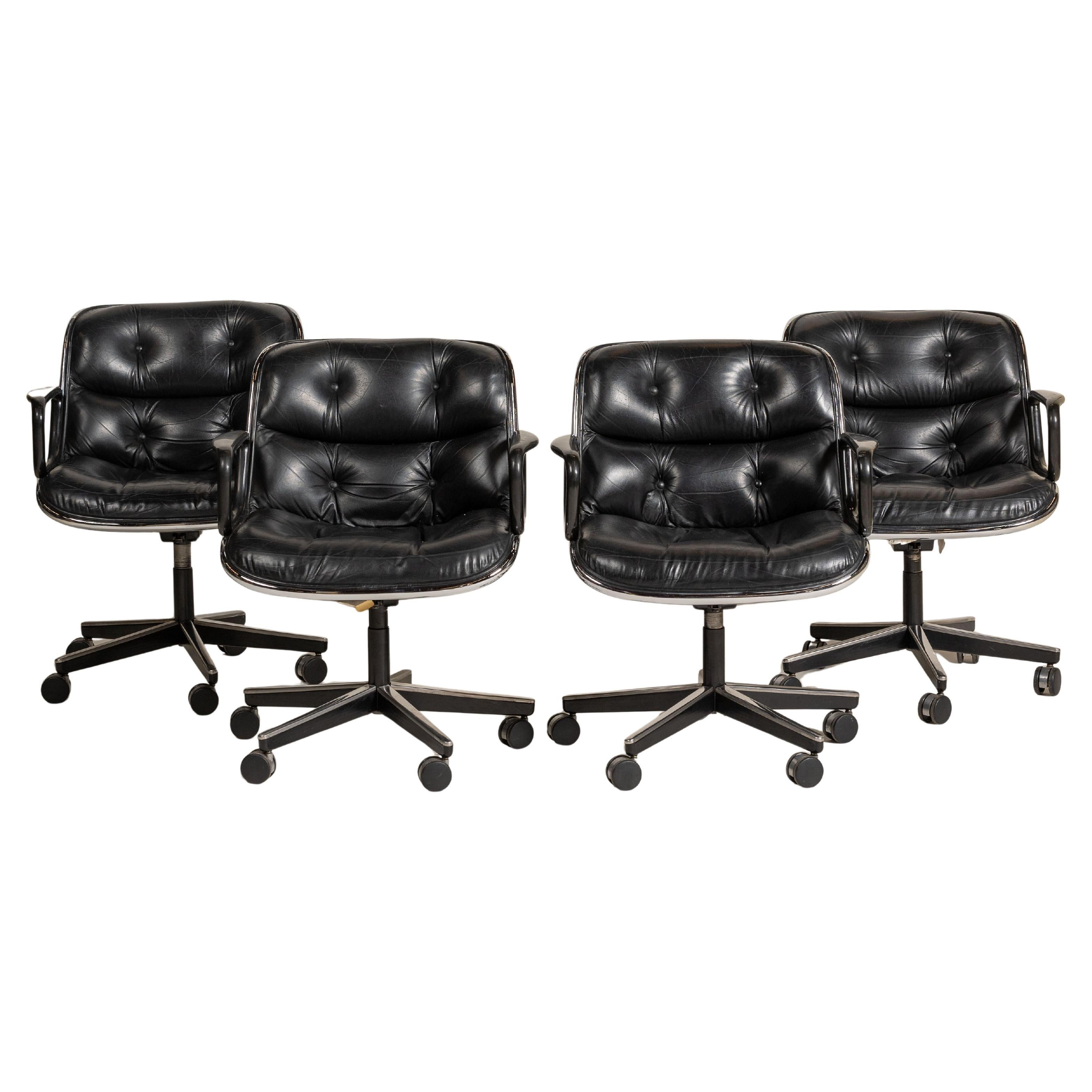 Mid-Century Modern Charles Pollock/Knoll Executive Chairs, Black Leather, USA