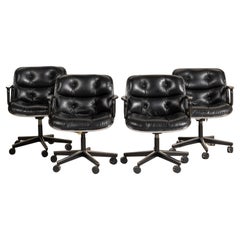 Mid-Century Modern Charles Pollock/Knoll Executive Chairs, Black Leather, USA