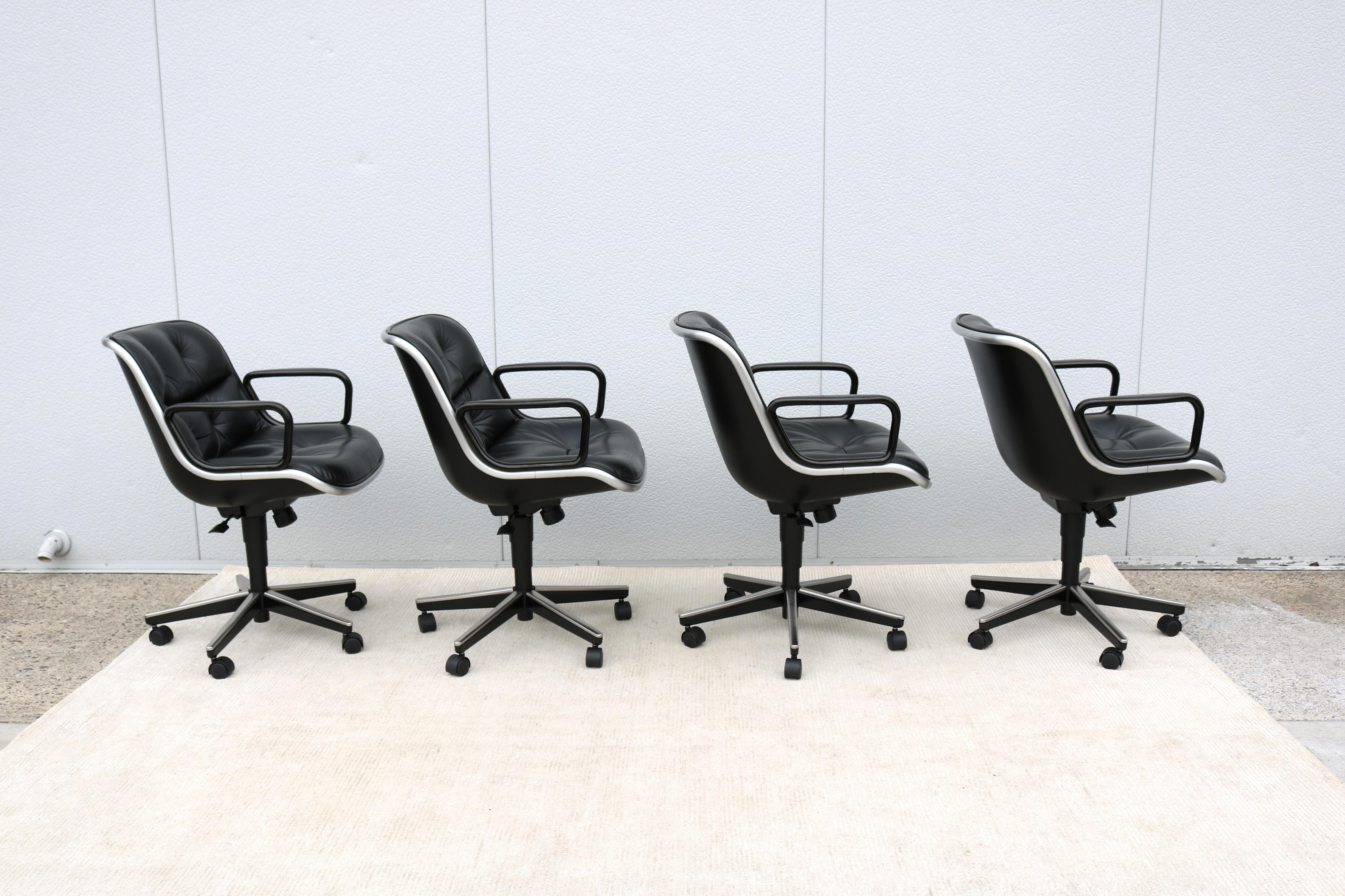 Mid-Century Modern Charles Pollock Knoll Pollock Executive Chair Black Leather For Sale 3