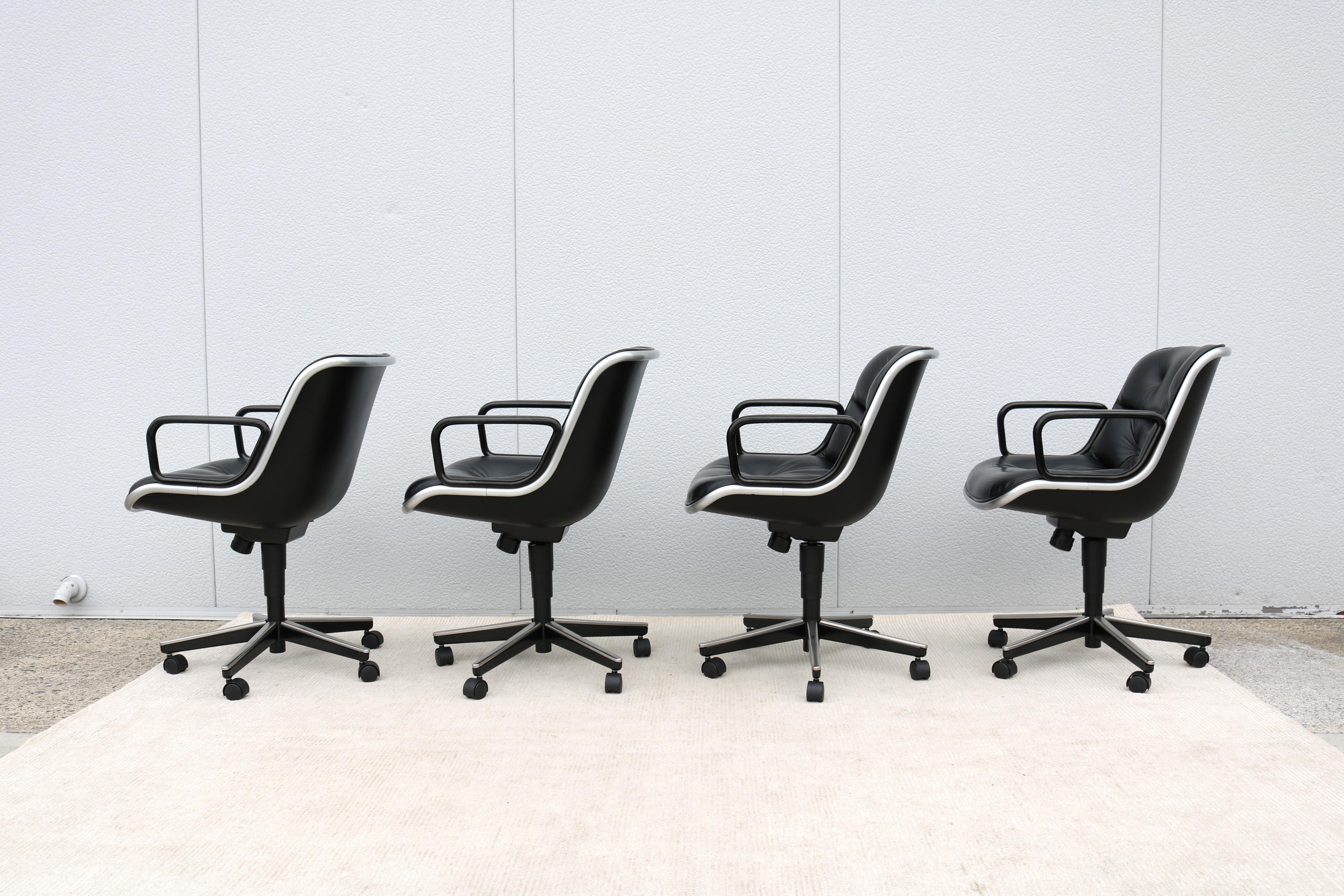 Mid-Century Modern Charles Pollock Knoll Pollock Executive Chair Black Leather For Sale 5