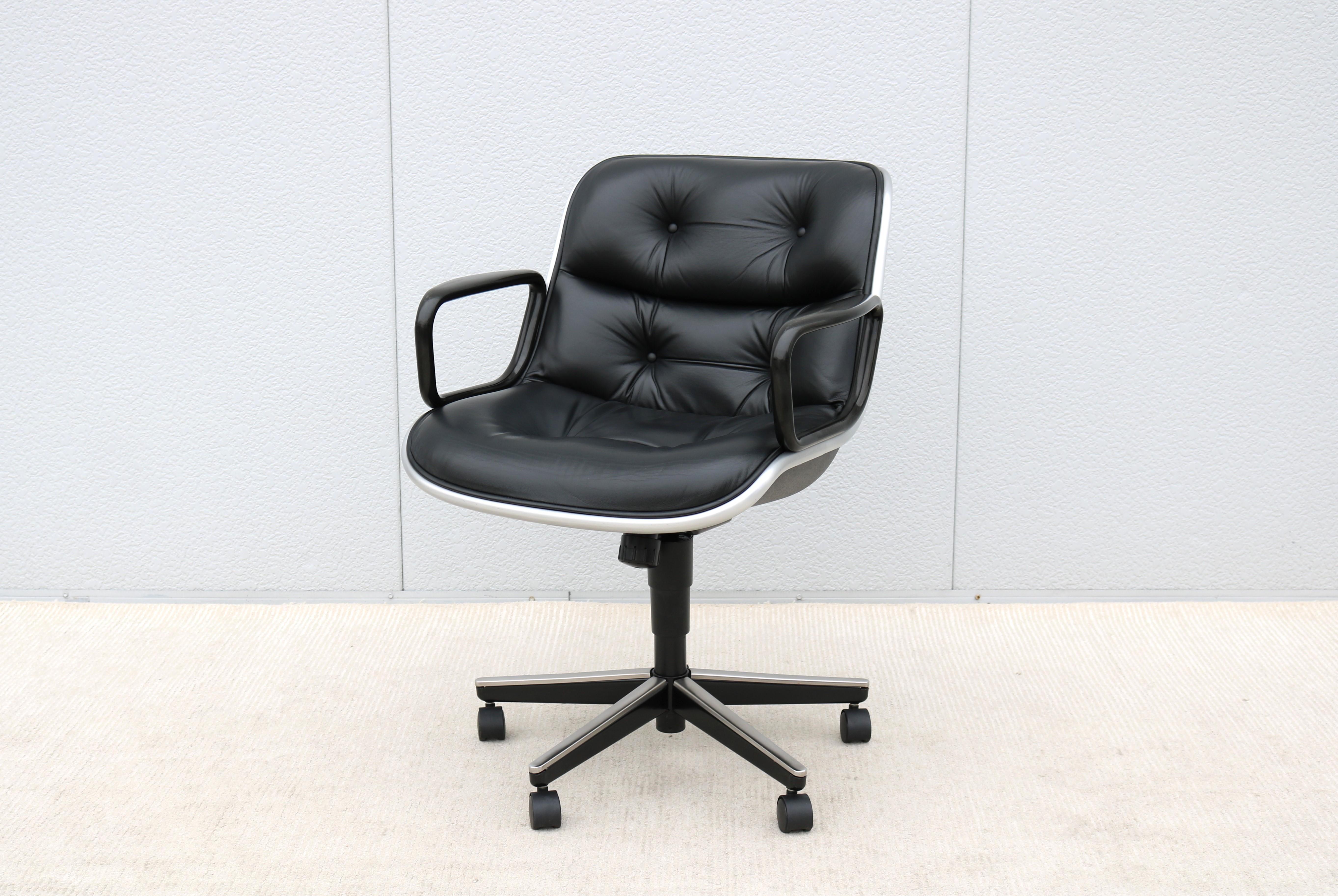 Polished Mid-Century Modern Charles Pollock Knoll Pollock Executive Chair Black Leather For Sale