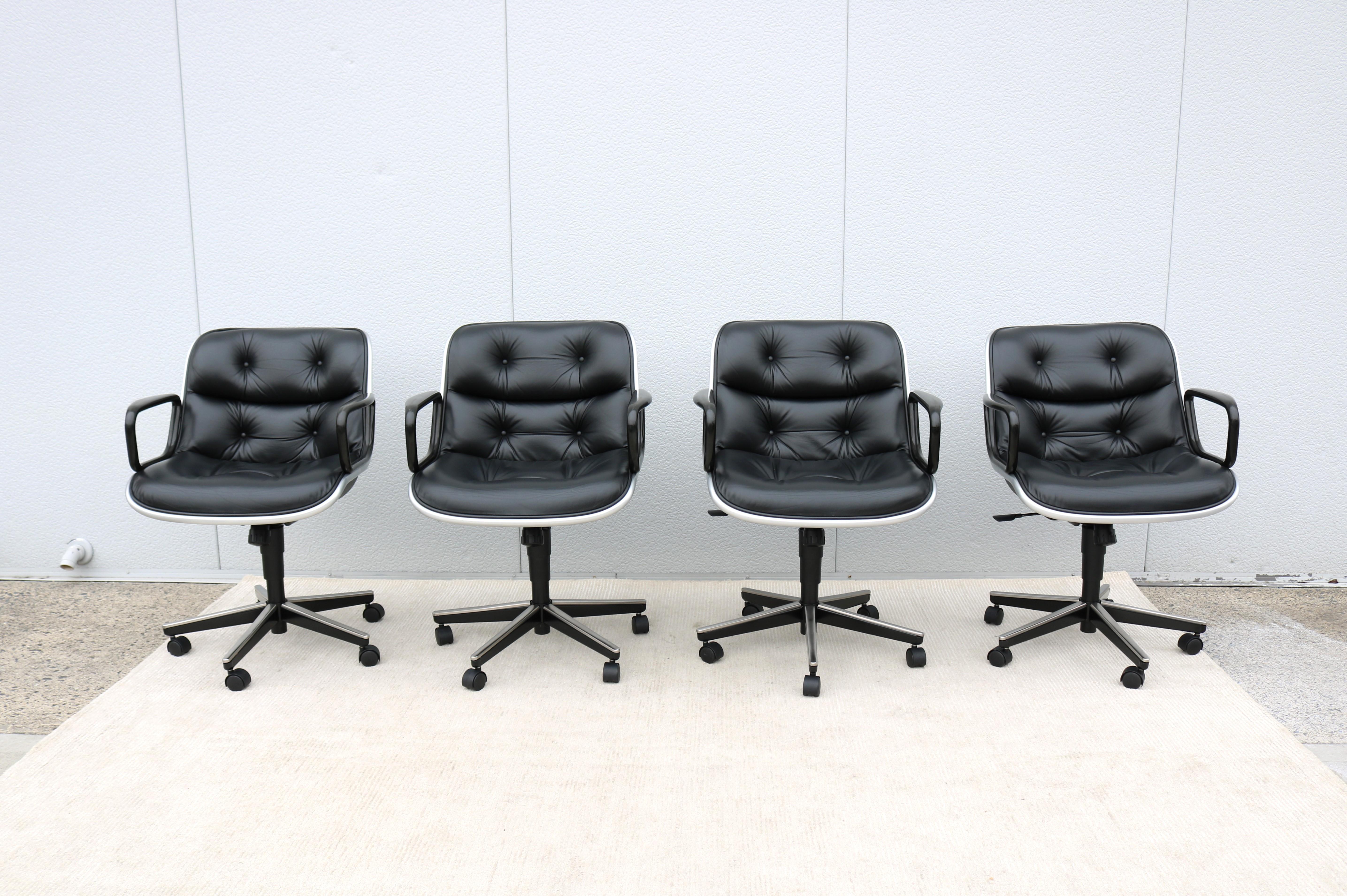 Aluminum Mid-Century Modern Charles Pollock Knoll Pollock Executive Chair Black Leather For Sale