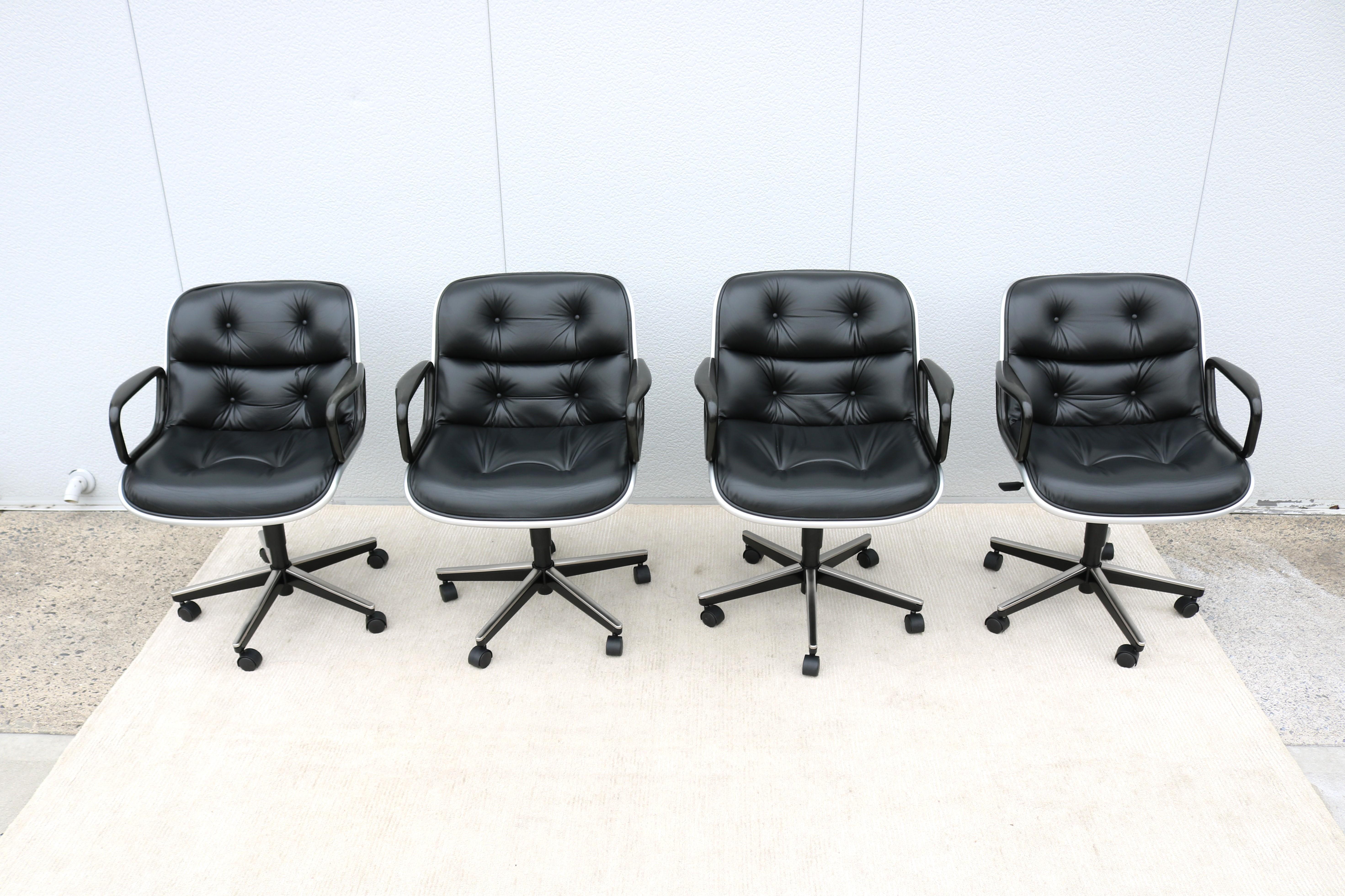 Mid-Century Modern Charles Pollock Knoll Pollock Executive Chair Black Leather For Sale 1