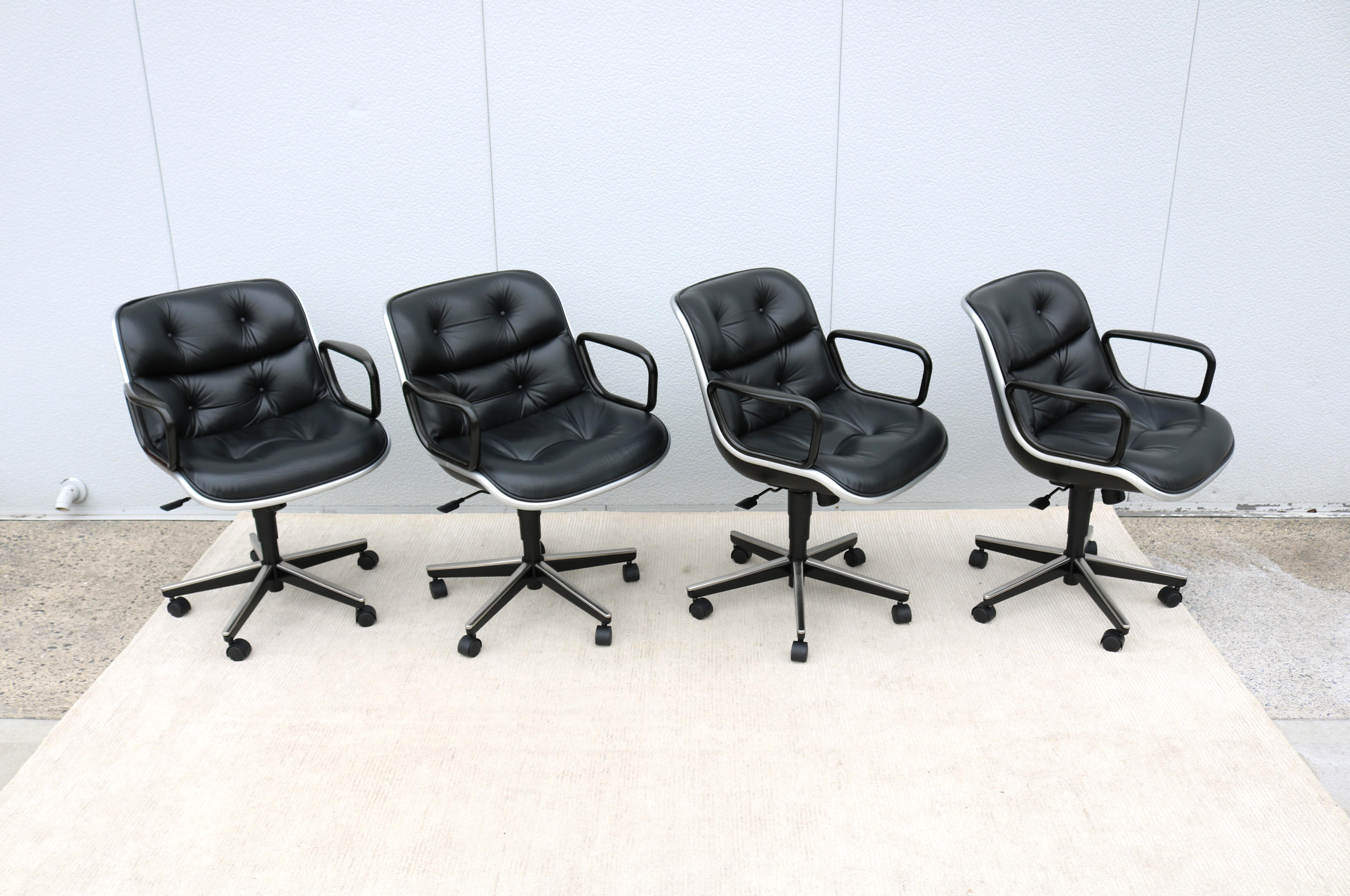 Mid-Century Modern Charles Pollock Knoll Pollock Executive Chair Black Leather For Sale 2