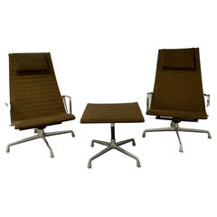 Retro Mid-Century Modern Charles & Ray Eames Swivel Chairs, Ottoman, Seating Group
