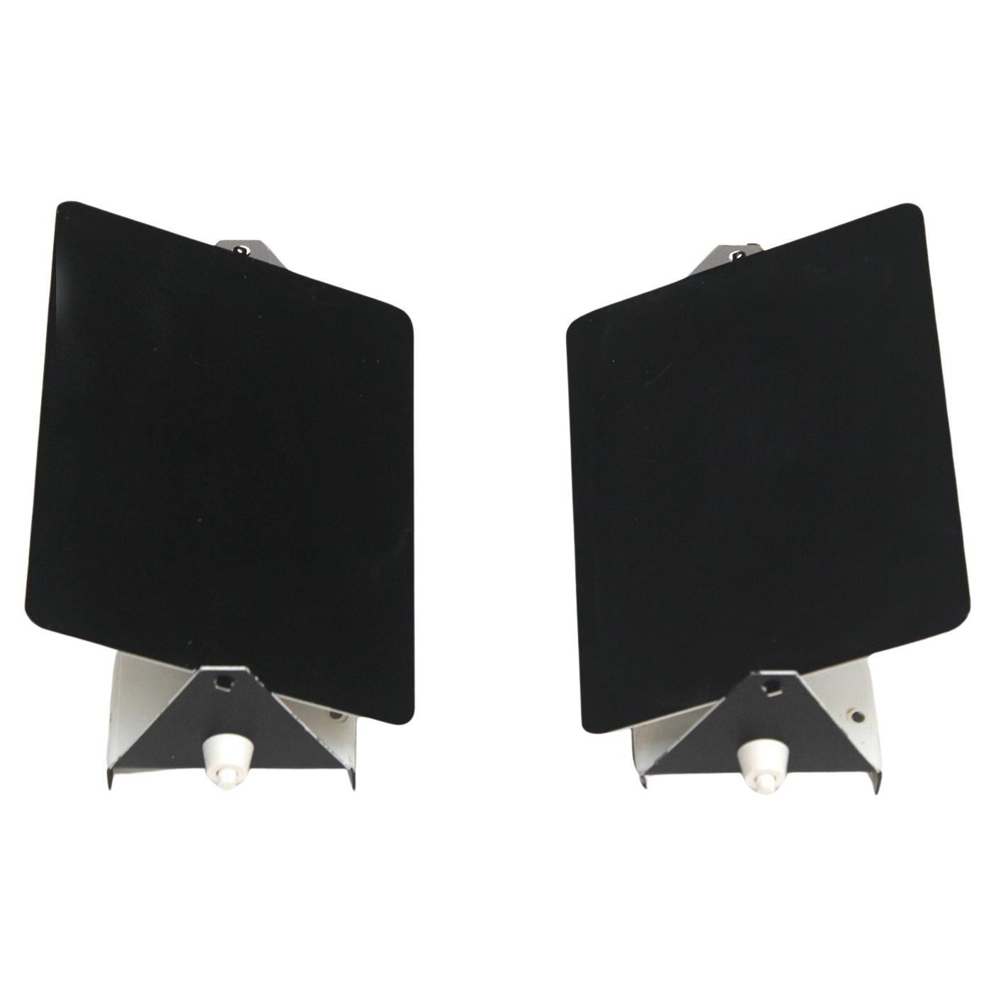 Mid-Century Modern Charlotte Perriand Mod. CP1 Pair Of Black French Sconces