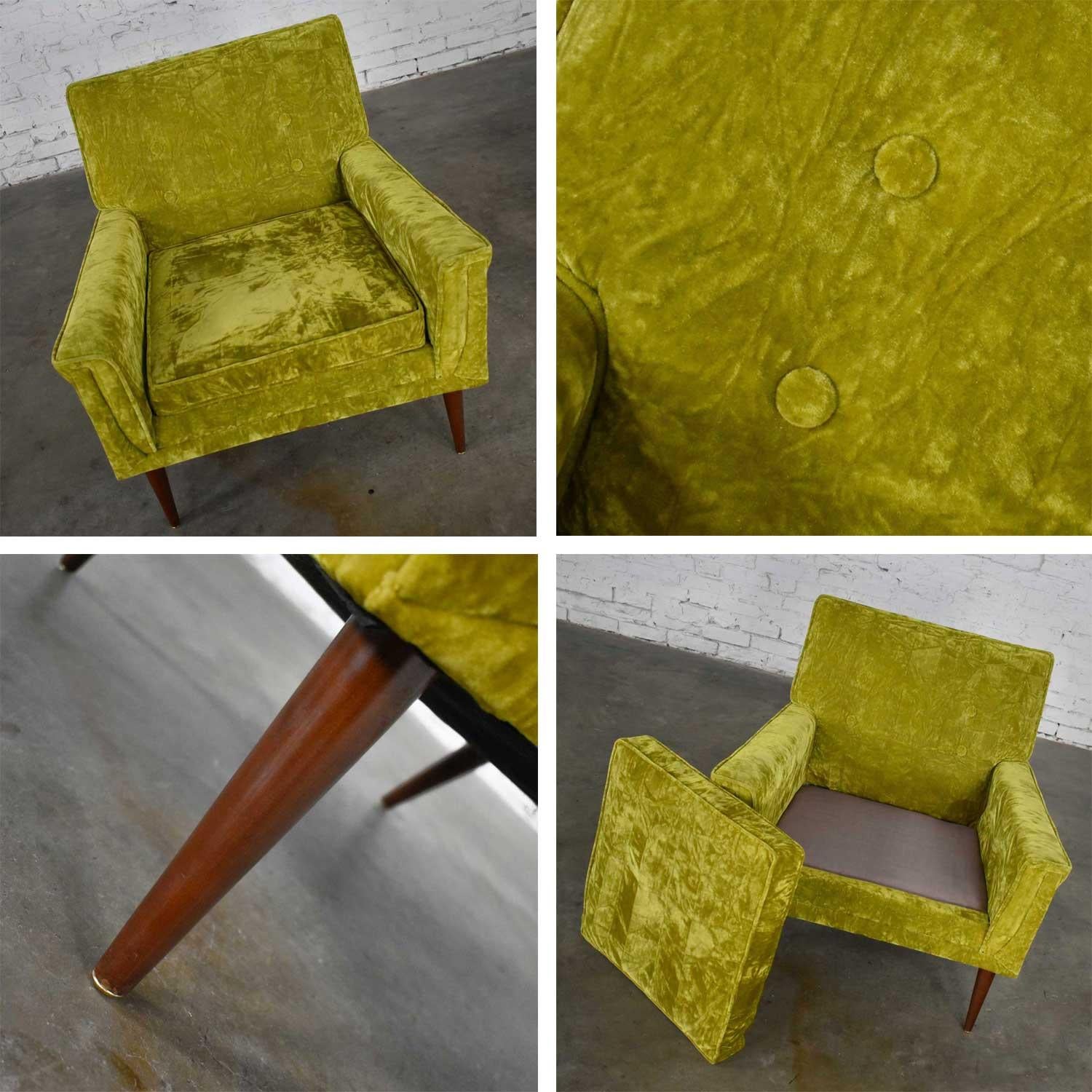 Mid-Century Modern Chartreuse Crushed Velvet Lounge Club Chair Style Paul McCobb 4