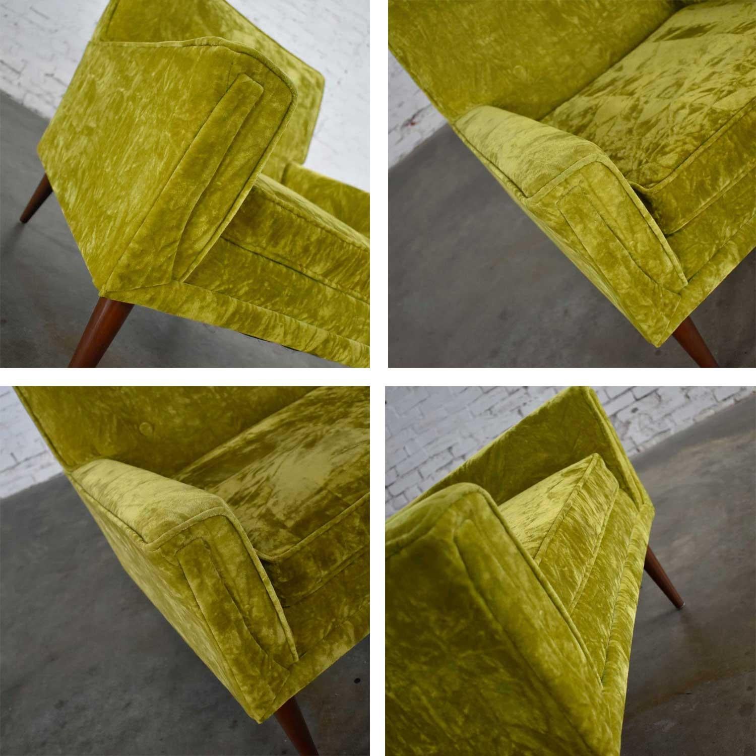 Mid-Century Modern Chartreuse Crushed Velvet Lounge Club Chair Style Paul McCobb 5