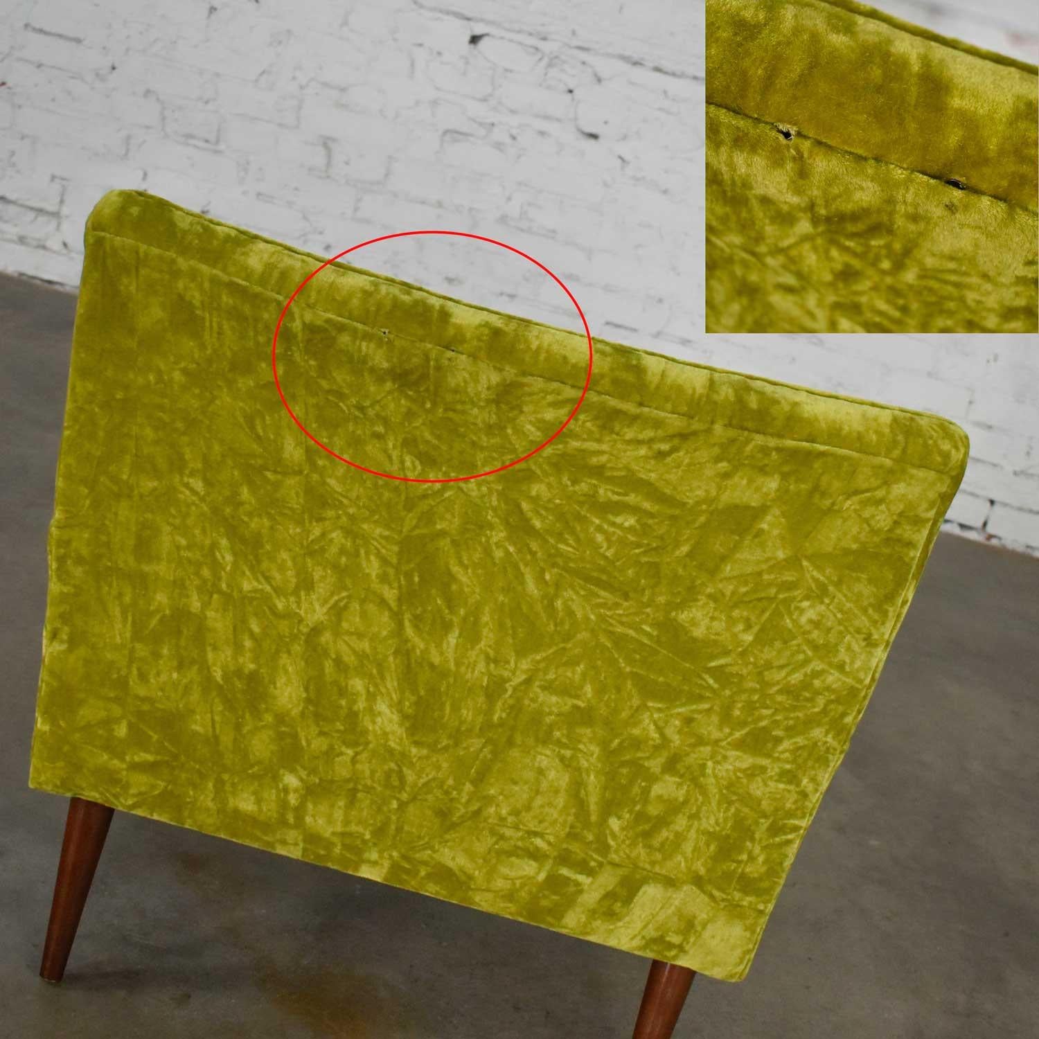Mid-Century Modern Chartreuse Crushed Velvet Lounge Club Chair Style Paul McCobb 6