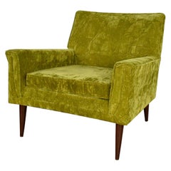 Mid-Century Modern Chartreuse Crushed Velvet Lounge Club Chair Style Paul McCobb