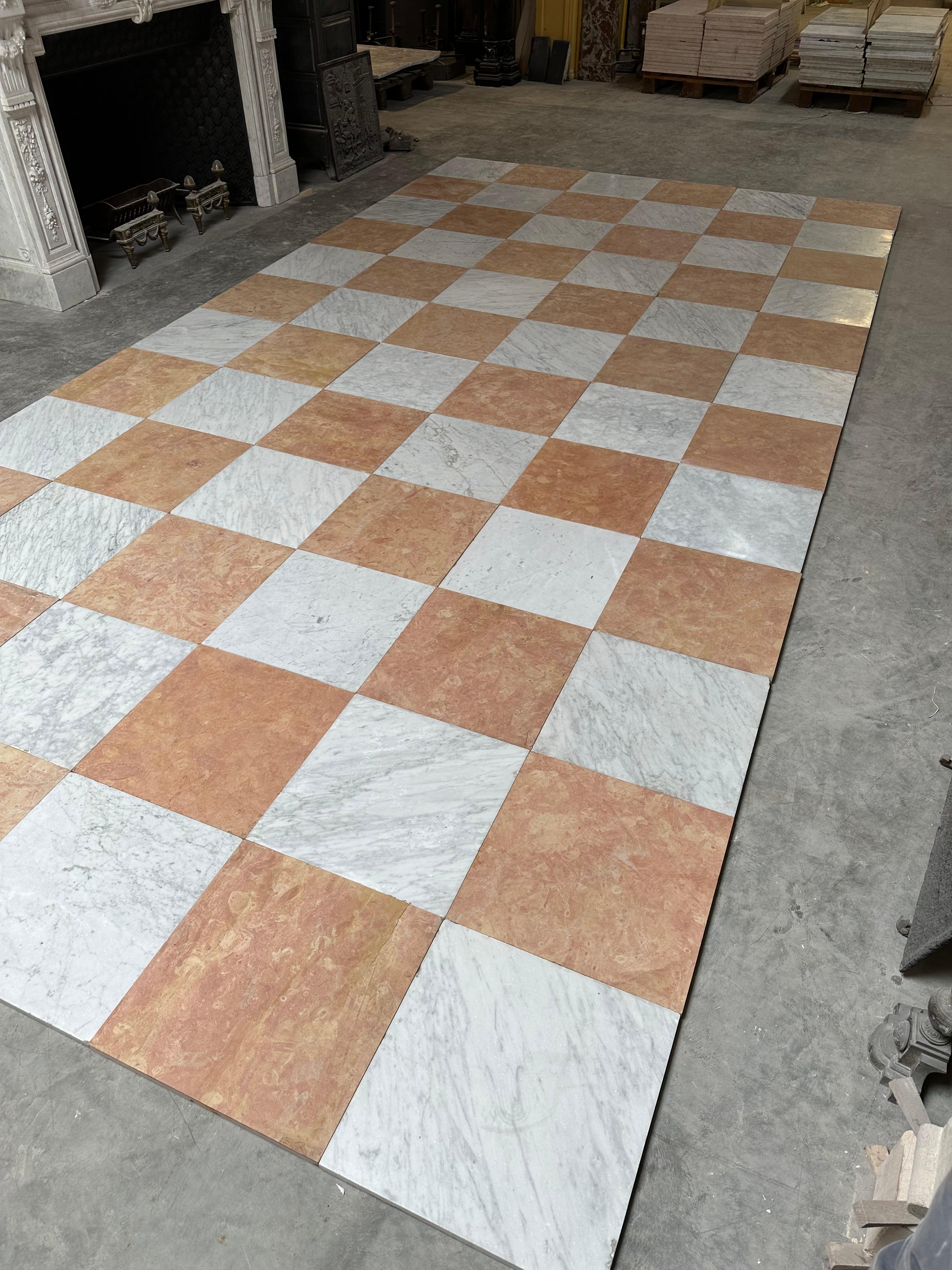 Limestone Mid-Century Modern Checkered Flooring For Sale