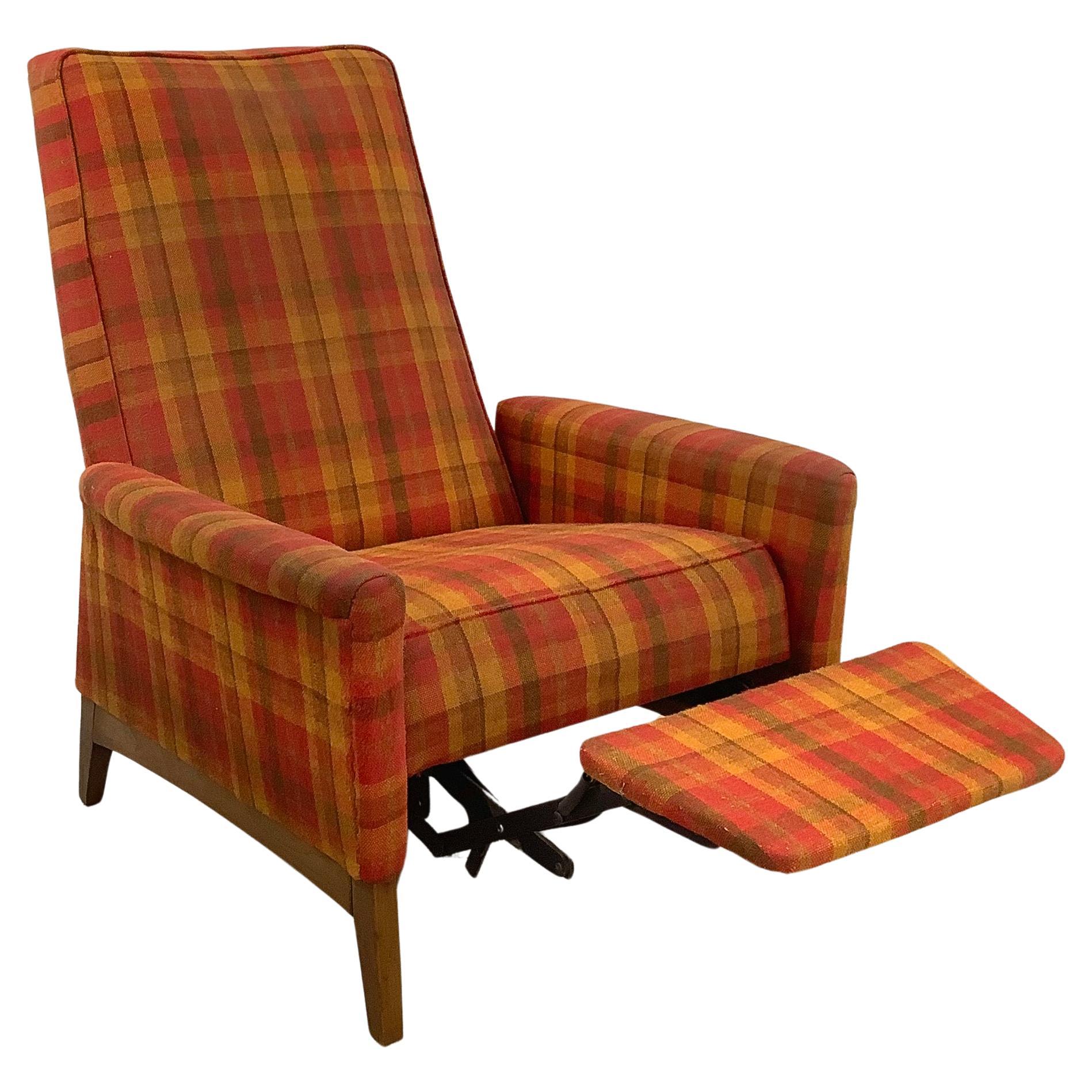 Mid-Century Modern Checkered Lounge Chair Recliner