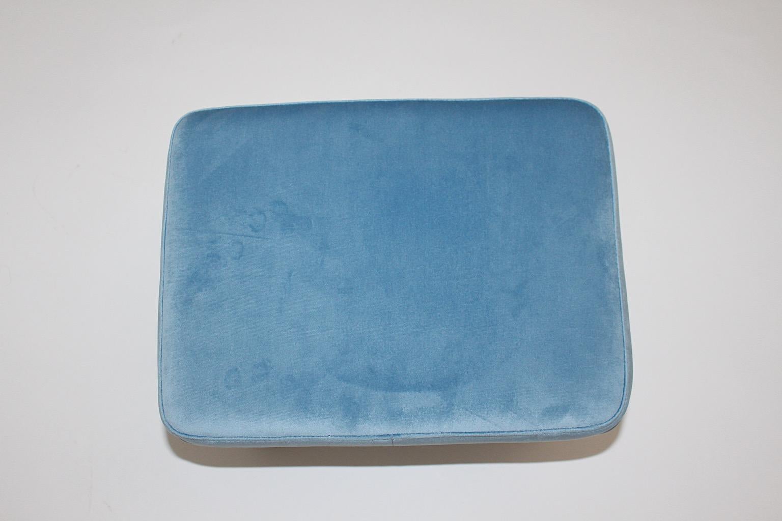 Mid Century Modern Cherry Blue Rectangular Footstool Josef Frank Style Austria In Good Condition For Sale In Vienna, AT