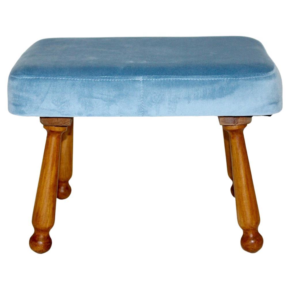 Mid Century Modern Cherry Blue Rectangular Footstool Josef Frank Style Austria For Sale