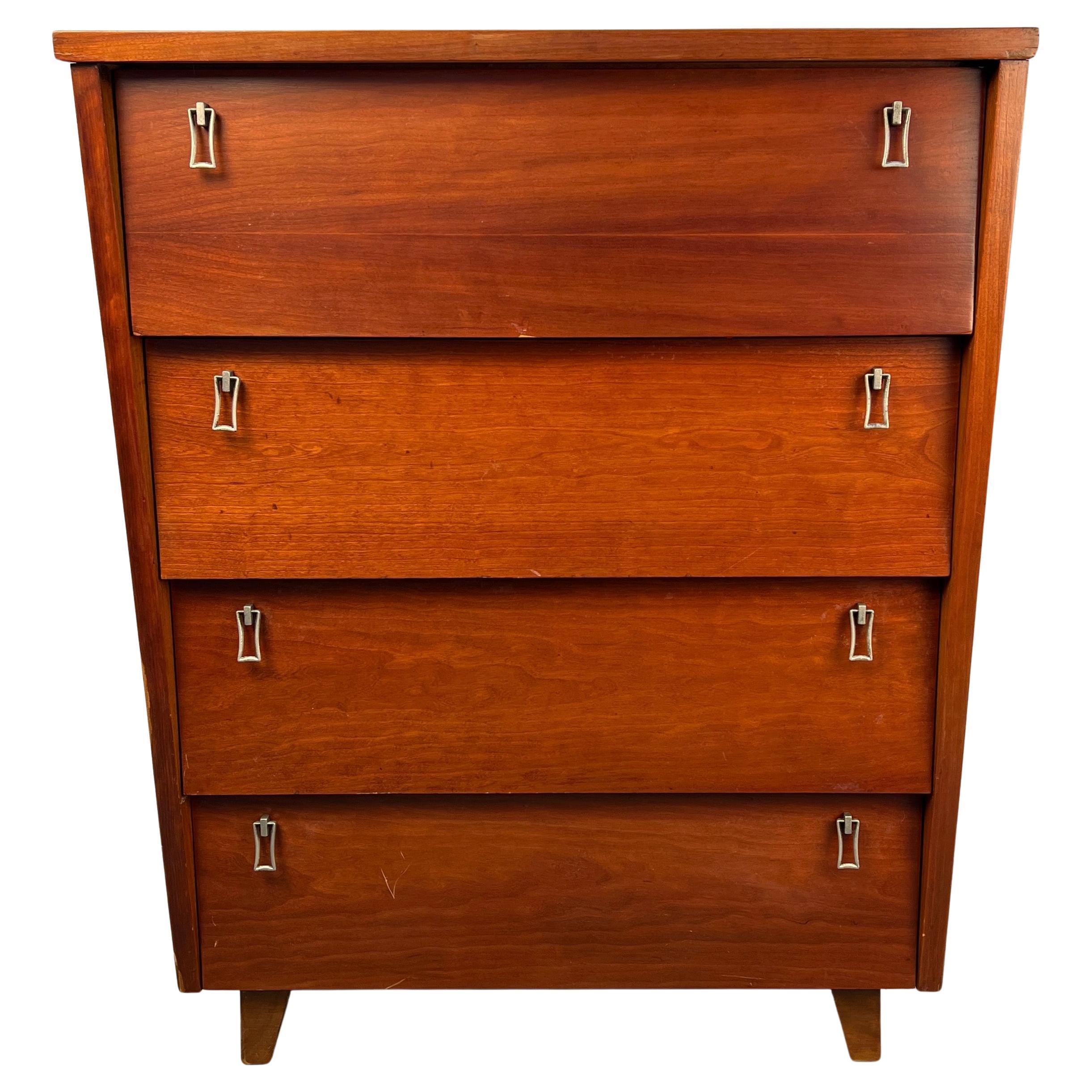 Mid-Century Modern Cherry Highboy Dresser by Bassett