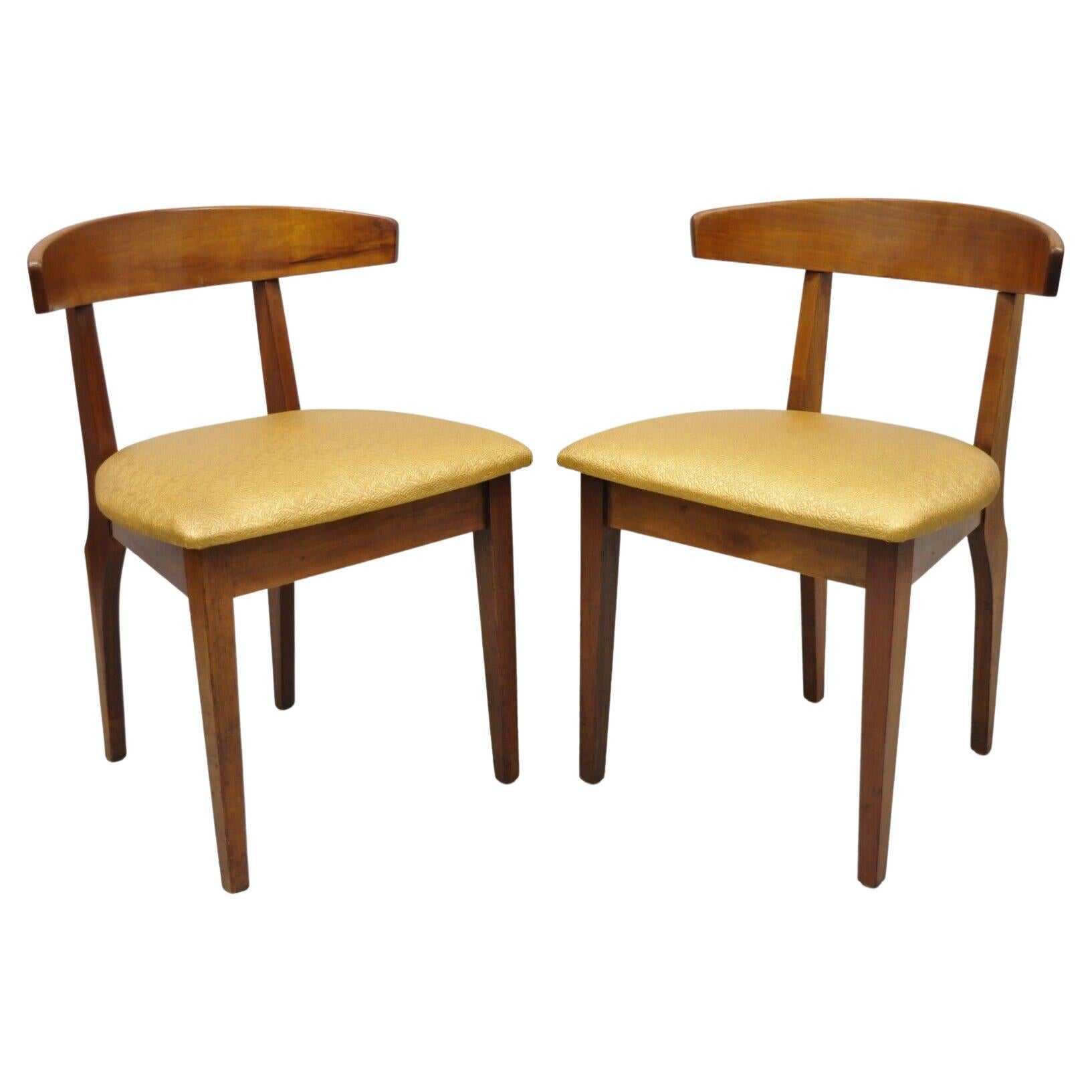 Mid-Century Modern Cherry Wood Curved Back Hoof Leg Side Chair, a Pair